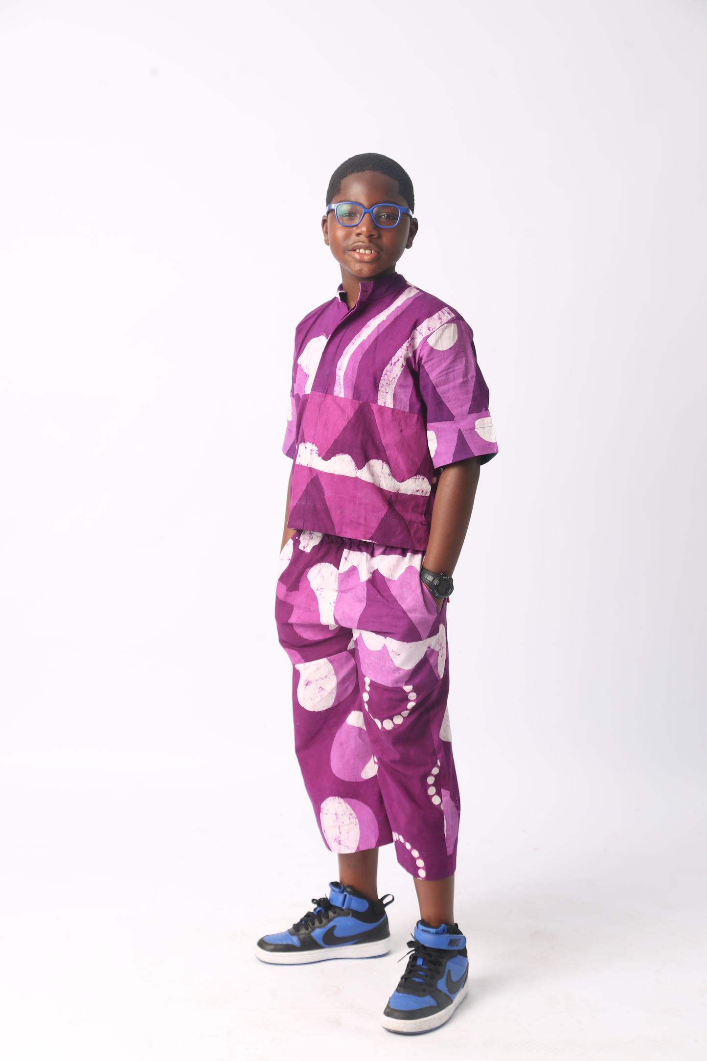 KIDS WHITE AND MAGENTA MULTIPRINT CULOTTES