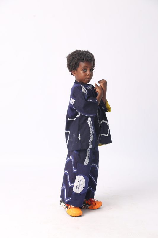 KIDS WHITE AND NAVY BLUE MULTIPRINT SHIRT