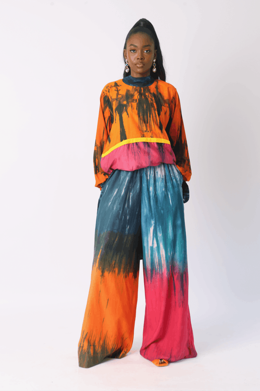 PINK, ORANGE AND TEAL MULTICOLOUR SILK PANT