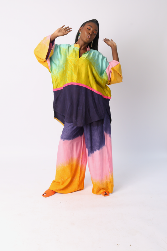 ORANGE, LIGHT PINK AND NAVY BLUE SILK PANT