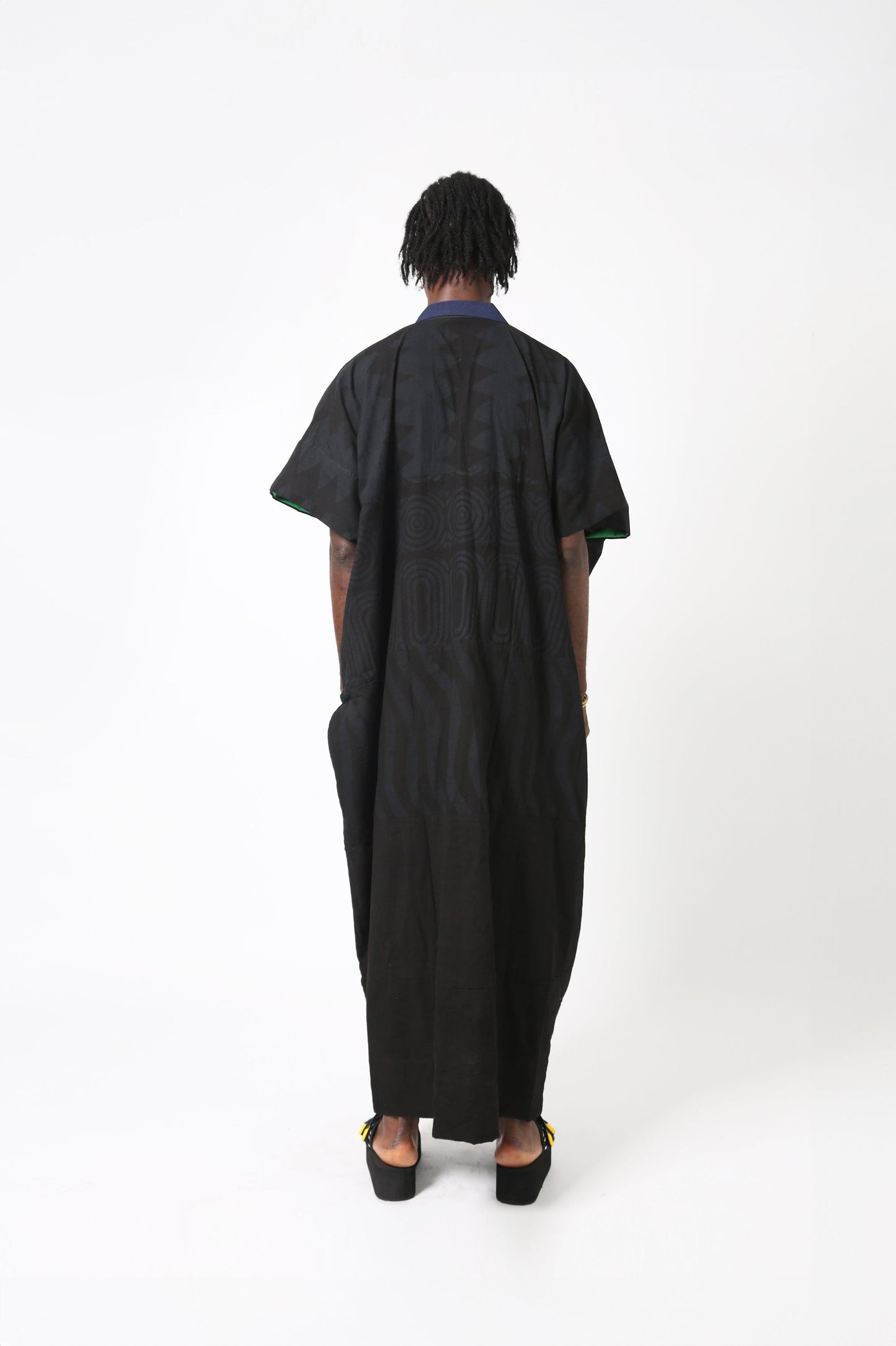 BLACK MULTIPRINT AGBADA WITH NAVY BLUE ASO OKE