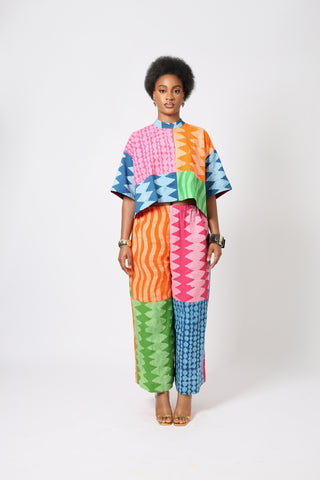 PINK AND PINK MULTIPRINT AGBADA WITH ASO OKE