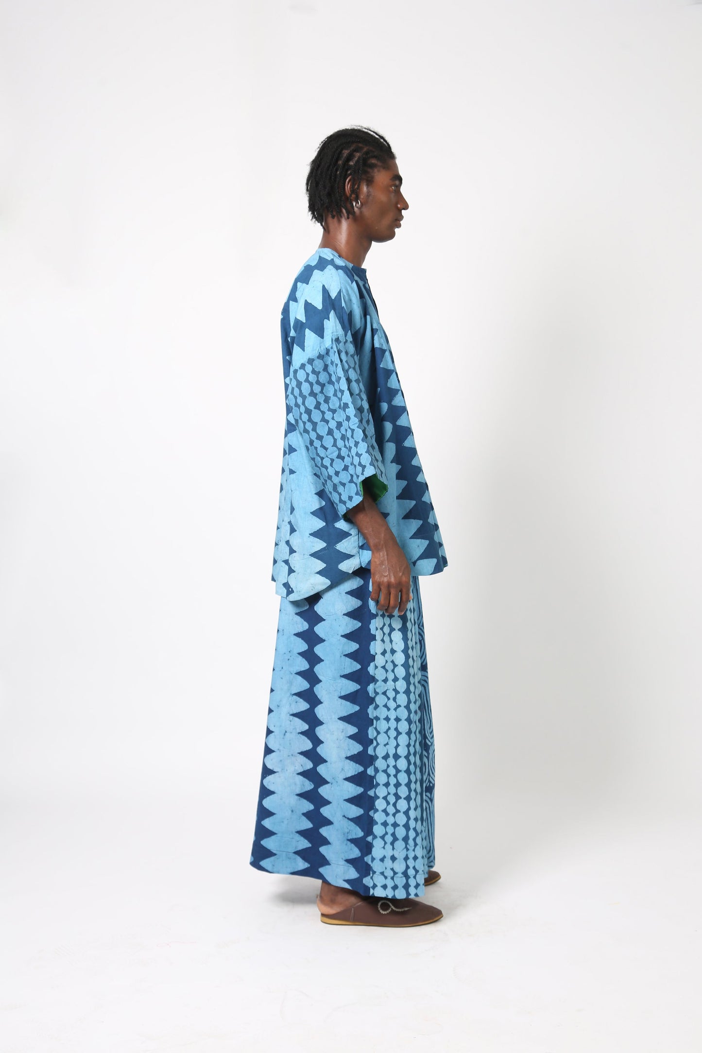 TEAL AND LIGHT TEAL MULTIPRINT BUBA SHIRT