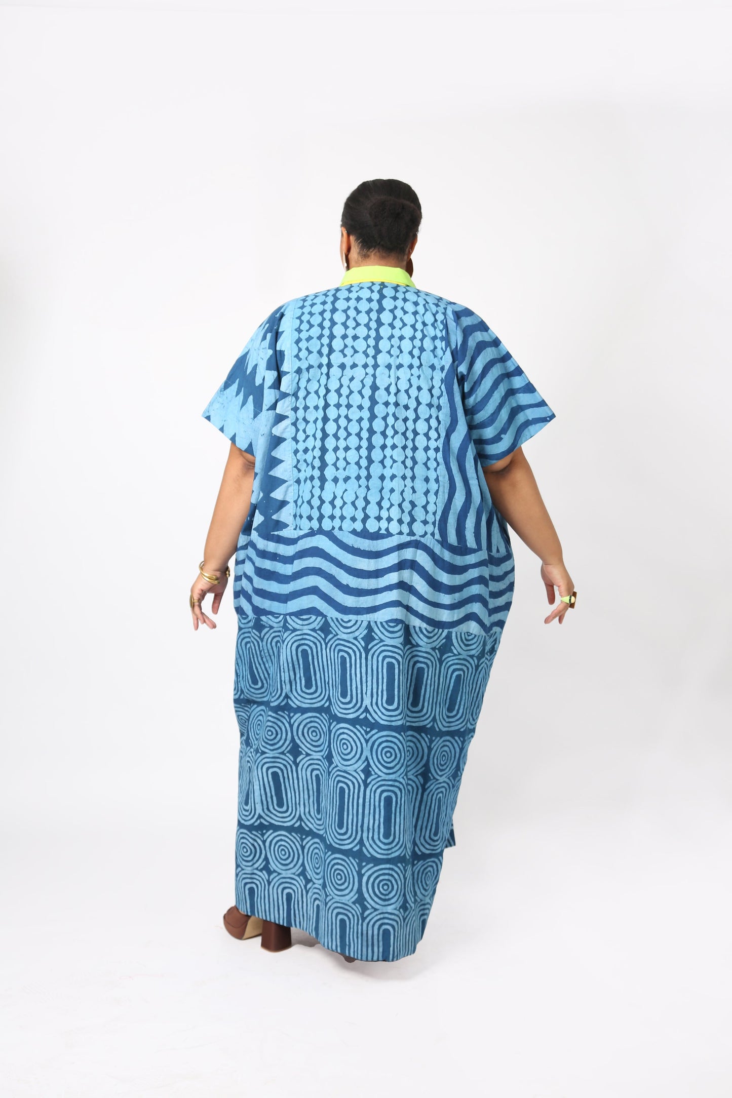 TEAL AND LIGHT TEAL MULTIPRINT AGBADA WITH ASO OKE