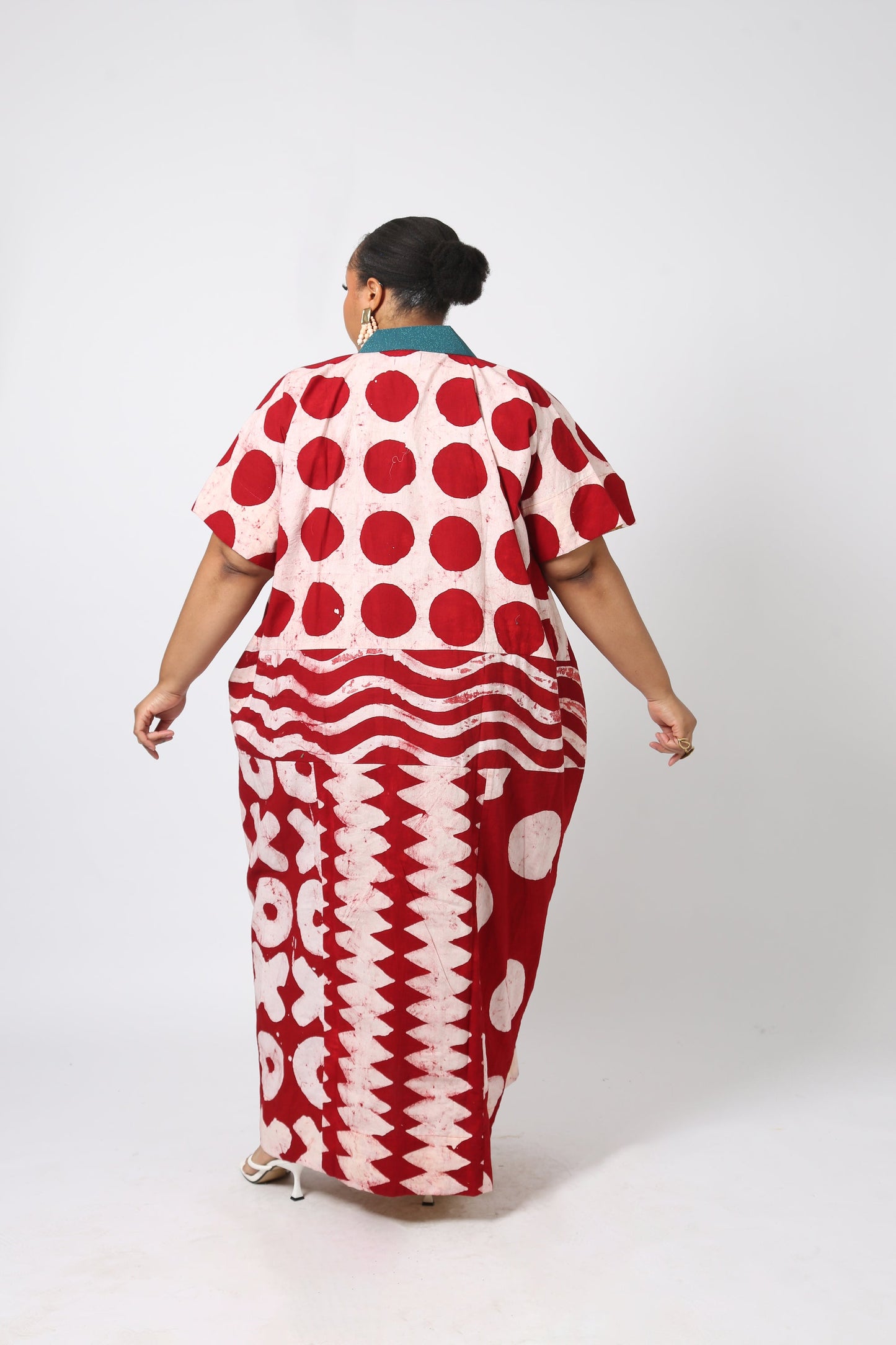 RED AND WHITE MULTIPRINT AGBADA WITH RED ASO OKE