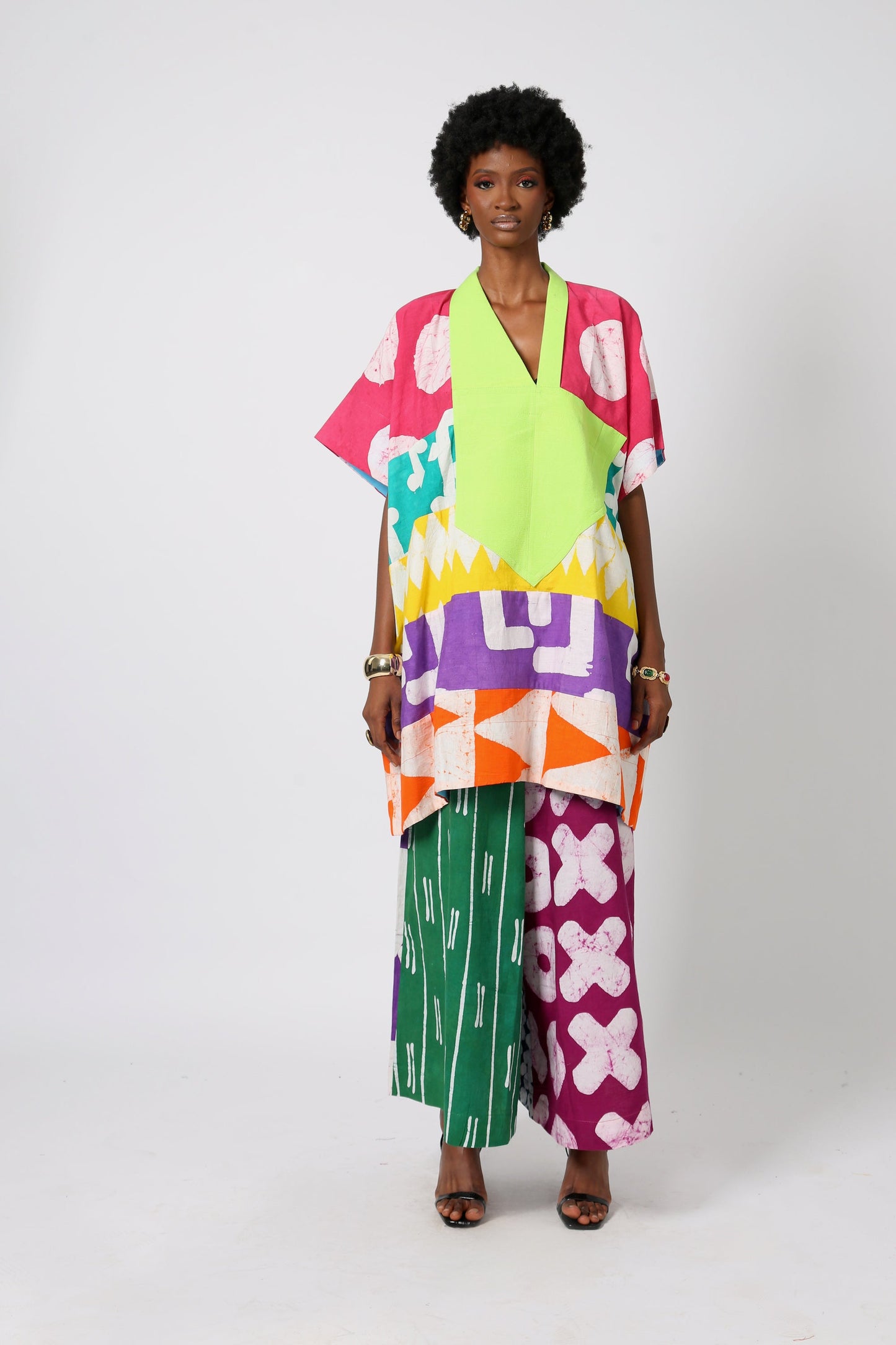 BRIGHT MULTICOLOURED MINI AGBADA WITH LEMON ASO OKE