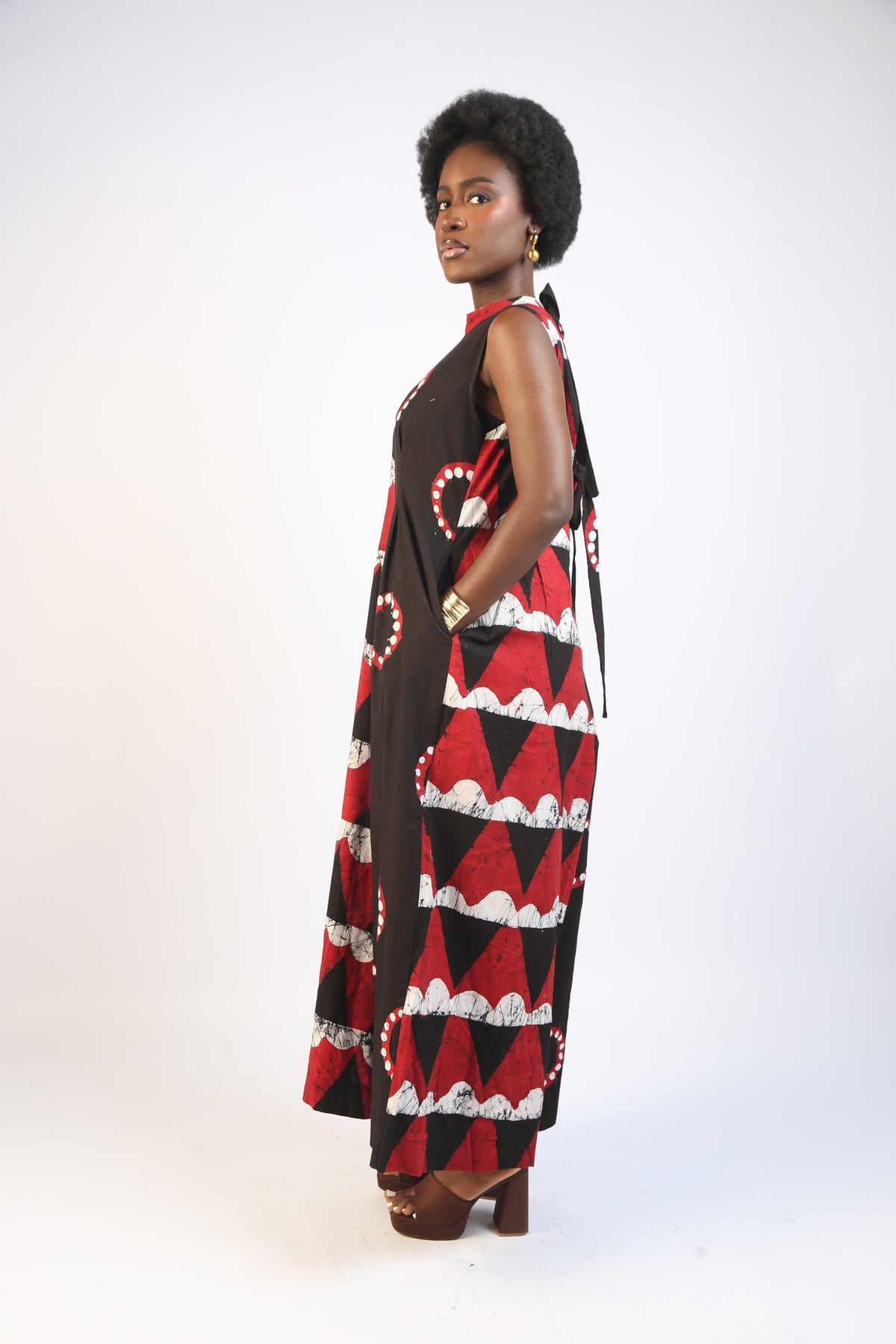 WHITE, RED AND BLACK MULTIPRINT JUMPSUIT