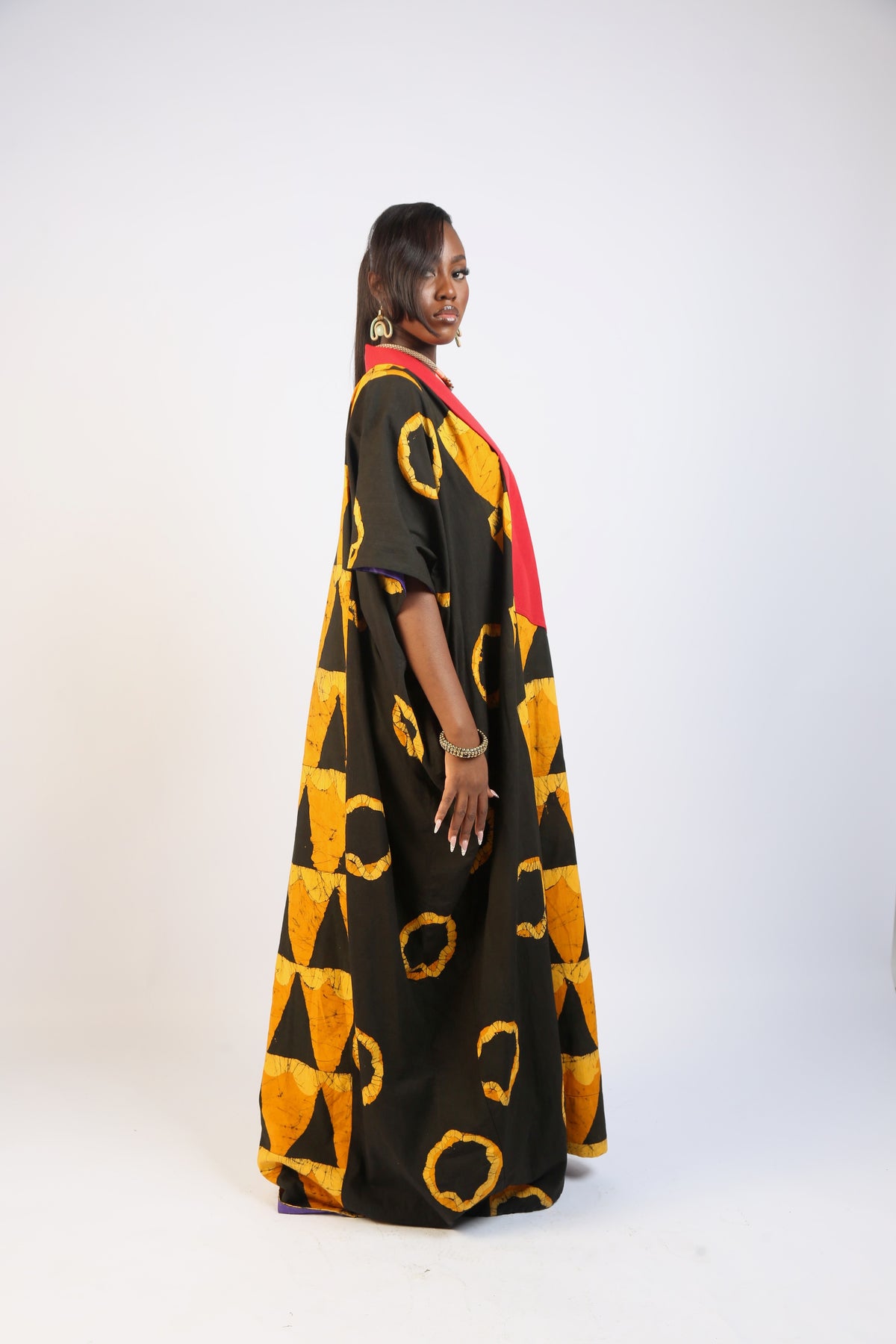 GOLDEN YELLOW AND BLACK MULTIPRINT AGBADA WITH ASOOKE