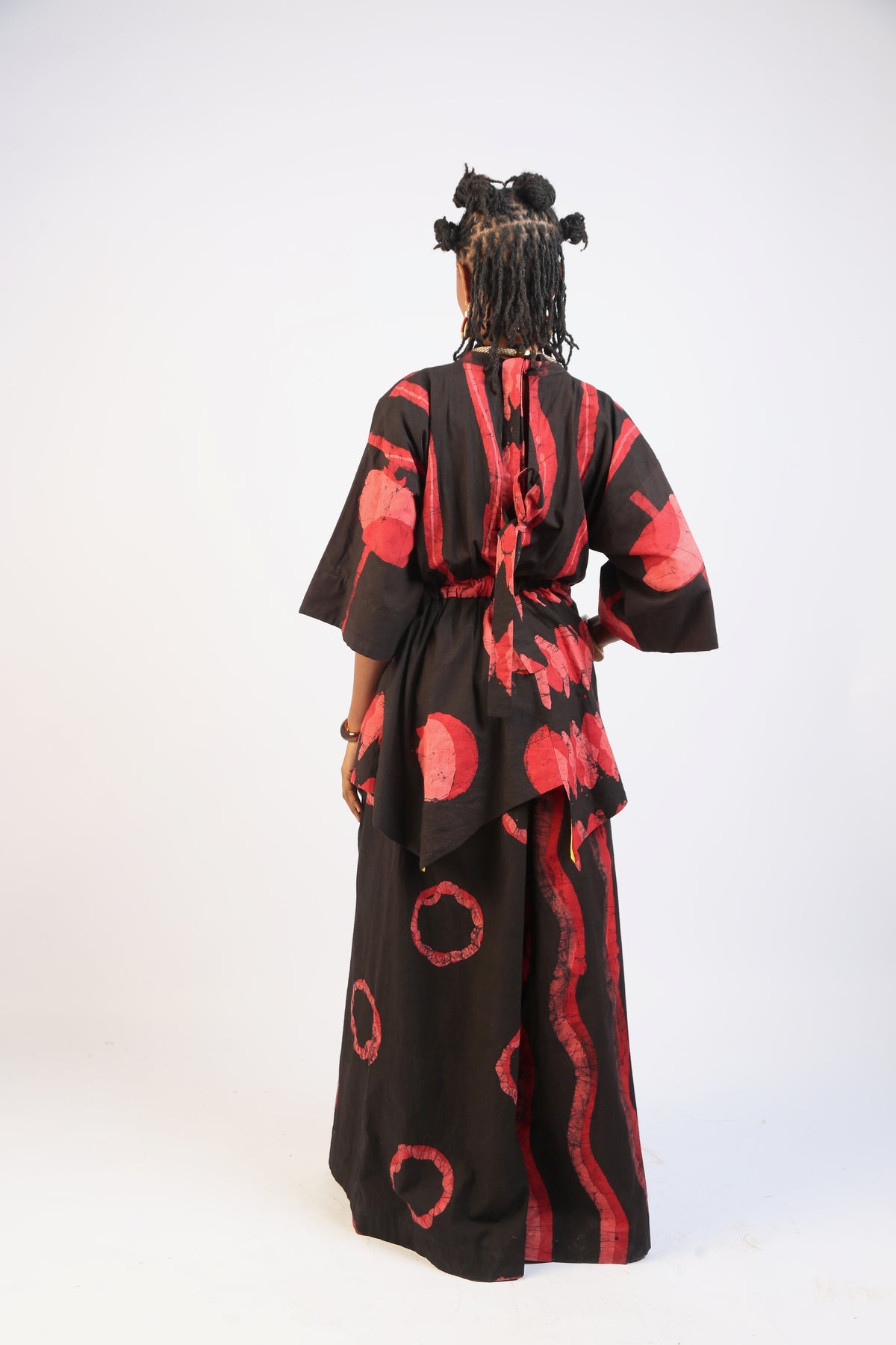CORAL, RED AND BLACK MULTIPRINT MINI IRO DRESS