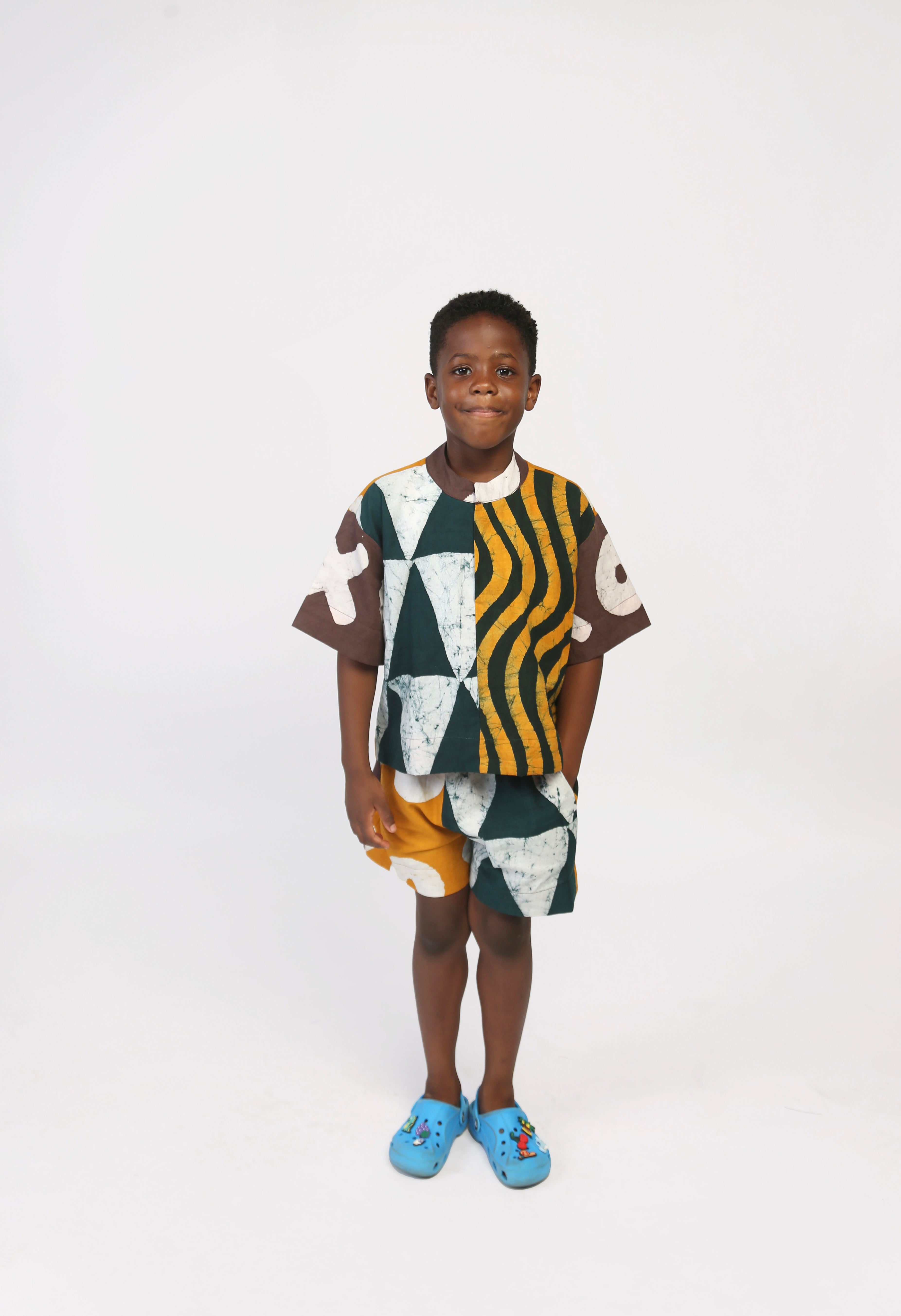 KIDS-GREEN AND ORANGE MULTICOLOURED SHIRT