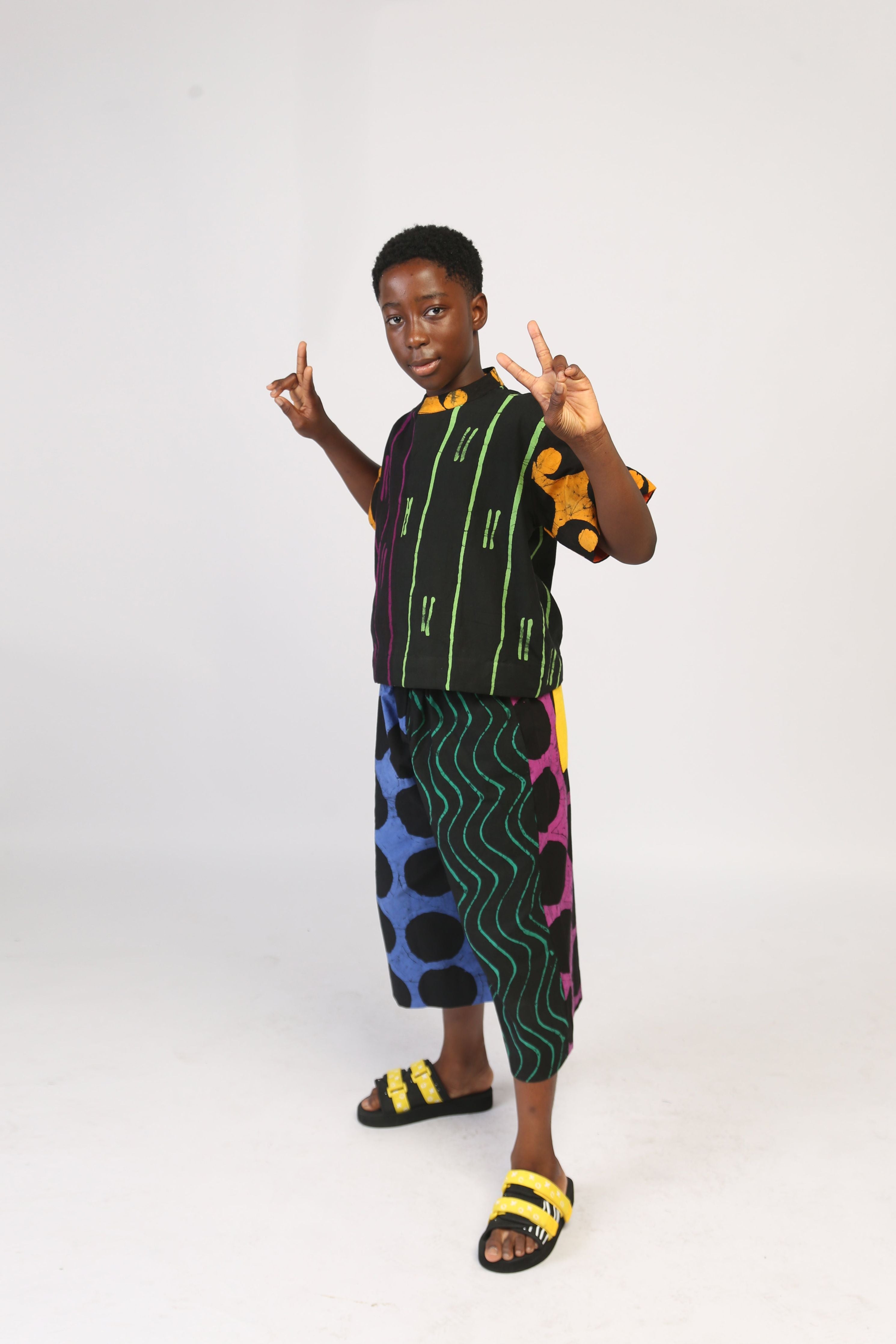 KIDS-BLUE AND BLACK MULTICOLOURED CULOTTES