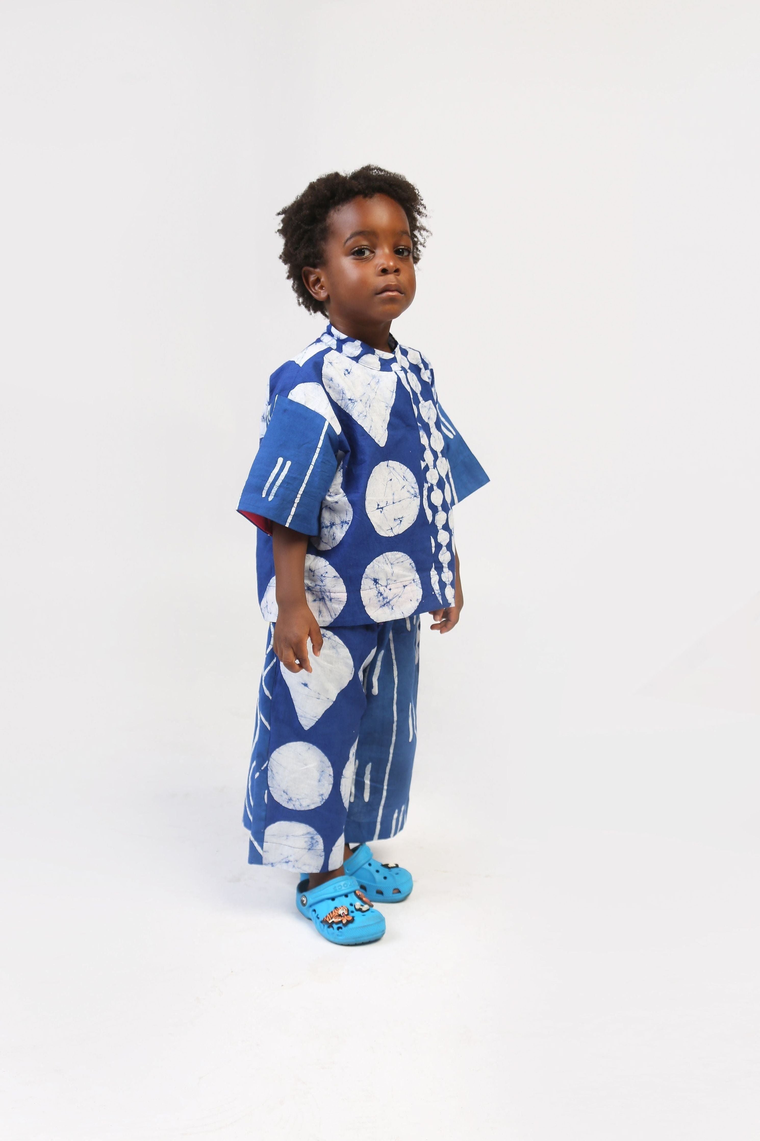 KIDS-BLUE AND WHITE MULTIPRINT SHIRT