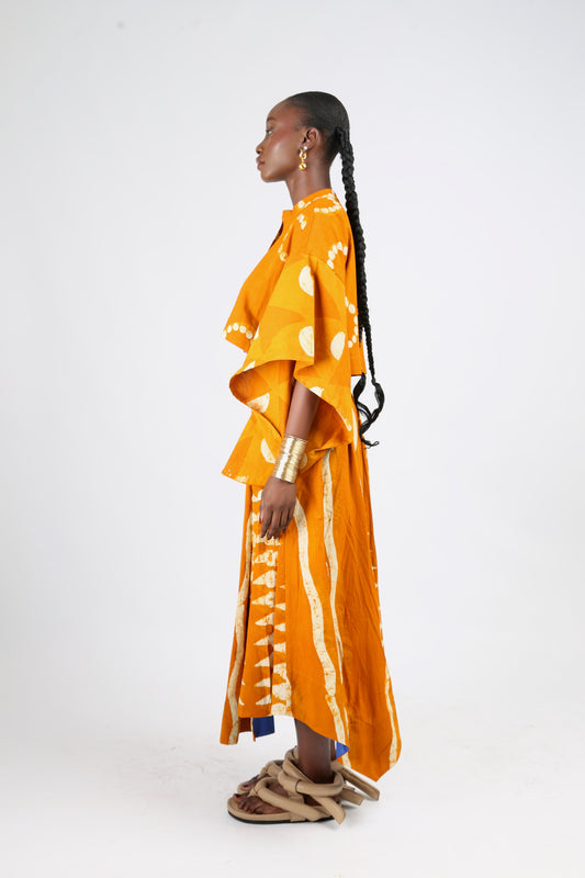 WHITE AND GOLDEN YELLOW MULTIPRINT MIDI IRO SKIRT