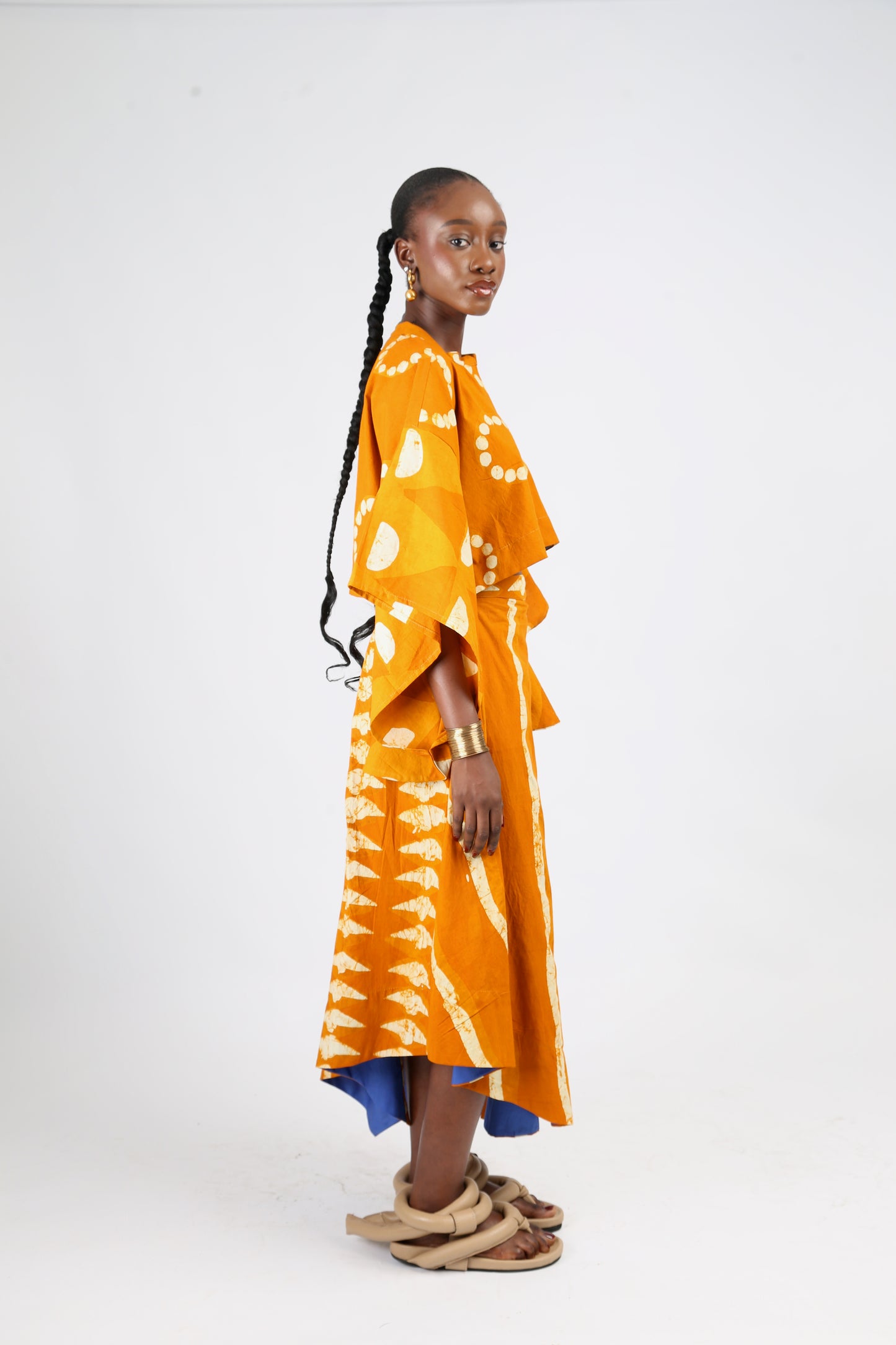 WHITE AND GOLDEN YELLOW MULTIPRINT MIDI IRO SKIRT