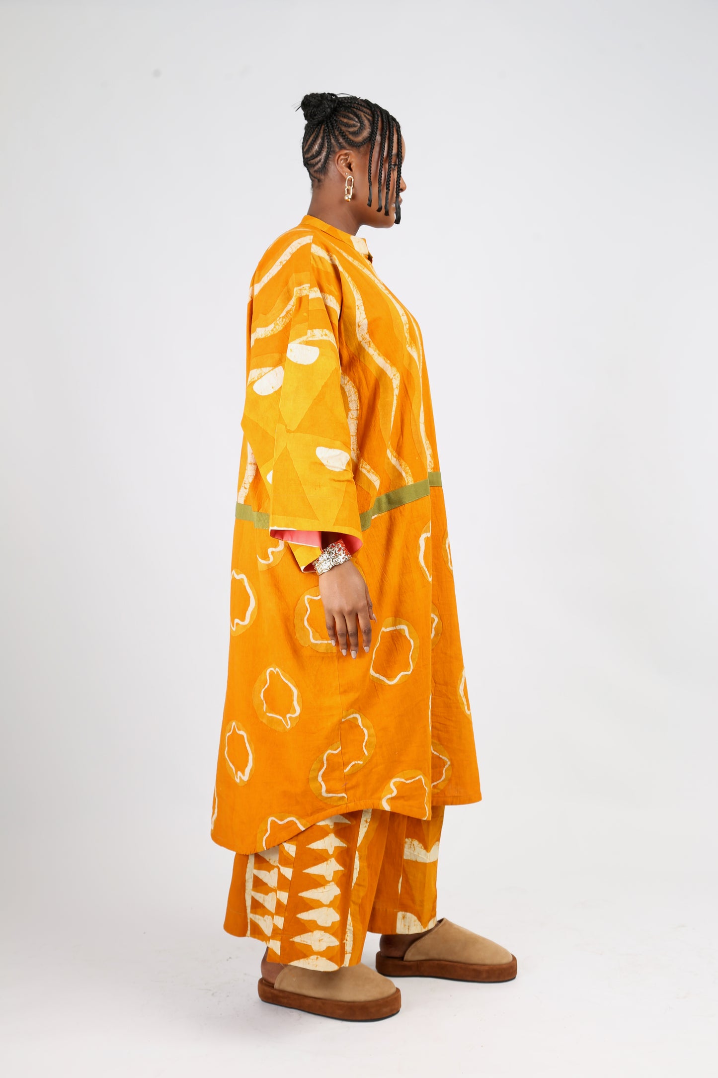 WHITE AND GOLDEN YELLOW MULTIPRINT KAFTAN