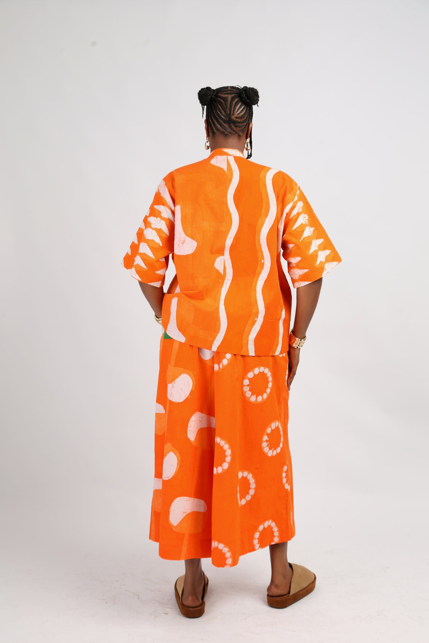 WHITE AND TANGERINE MULTIPRINT BUBA CULOTTES