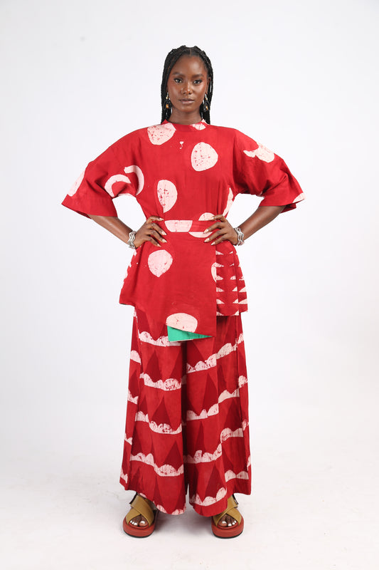WHITE AND RED WIDE LEG PANTS