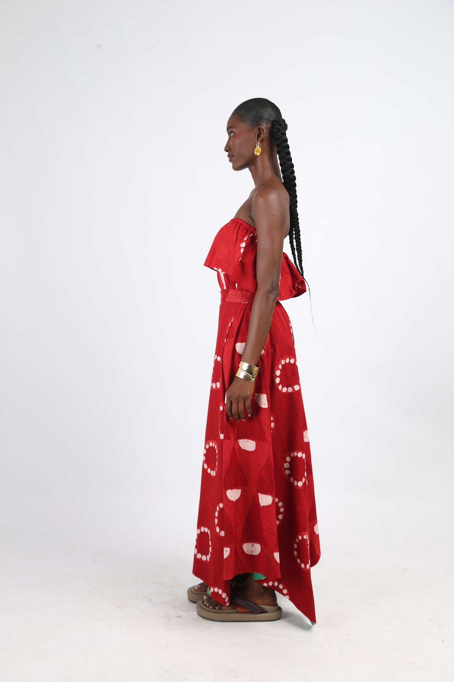 WHITE AND RED MULTIPRINT LONG IRO SKIRT