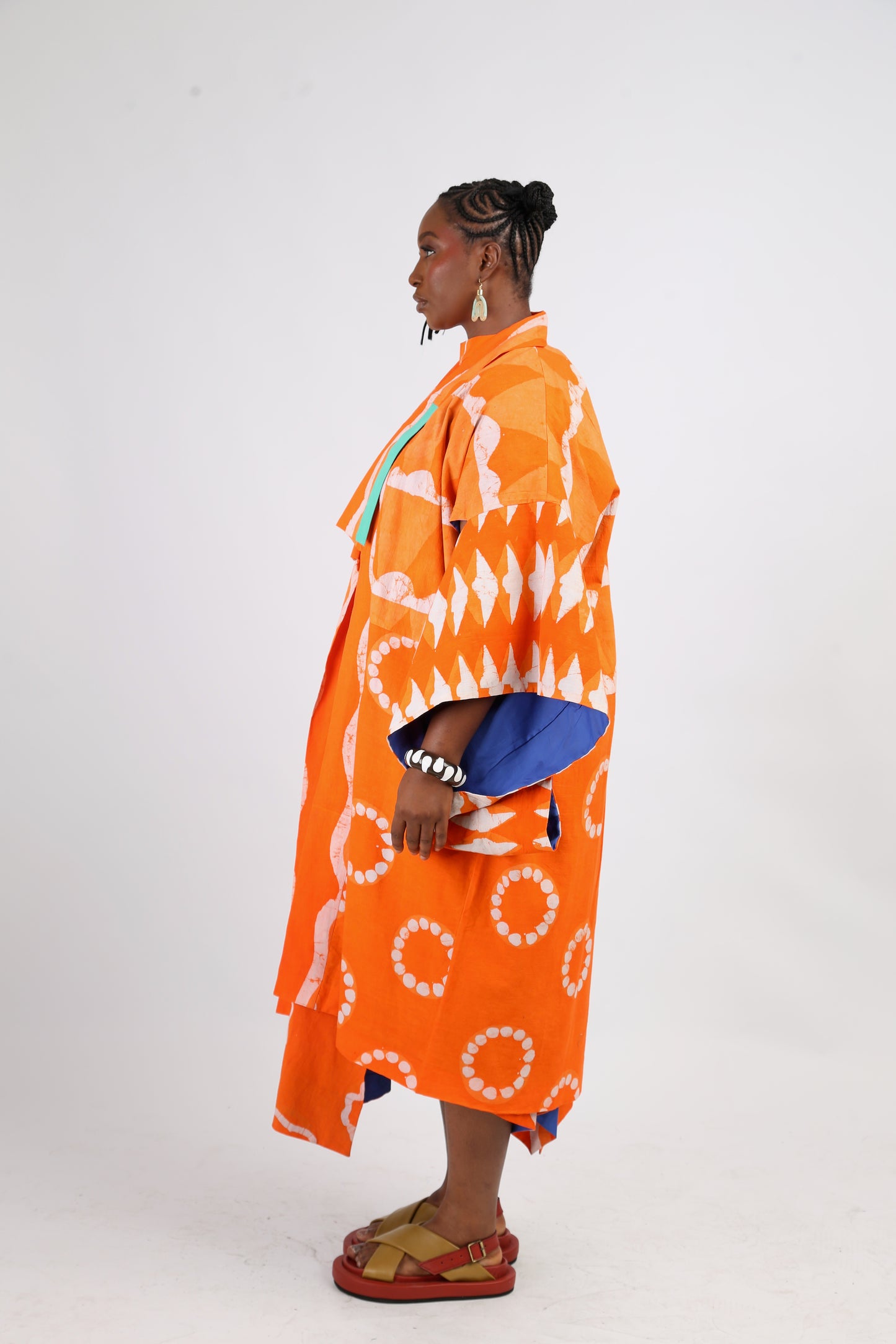 WHITE AND TANGERINE MULTIPRINT CLASSIC KIMONO