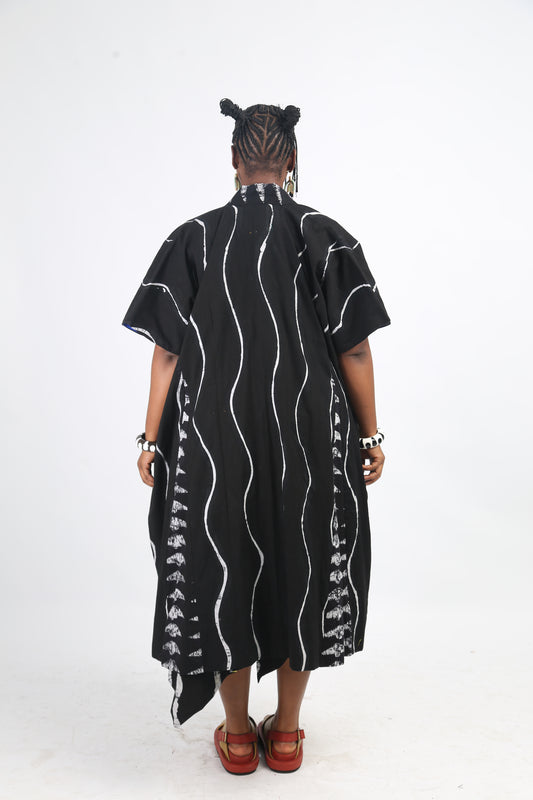 WHITE AND BLACK MULTIPRINT BUBA KIMONO