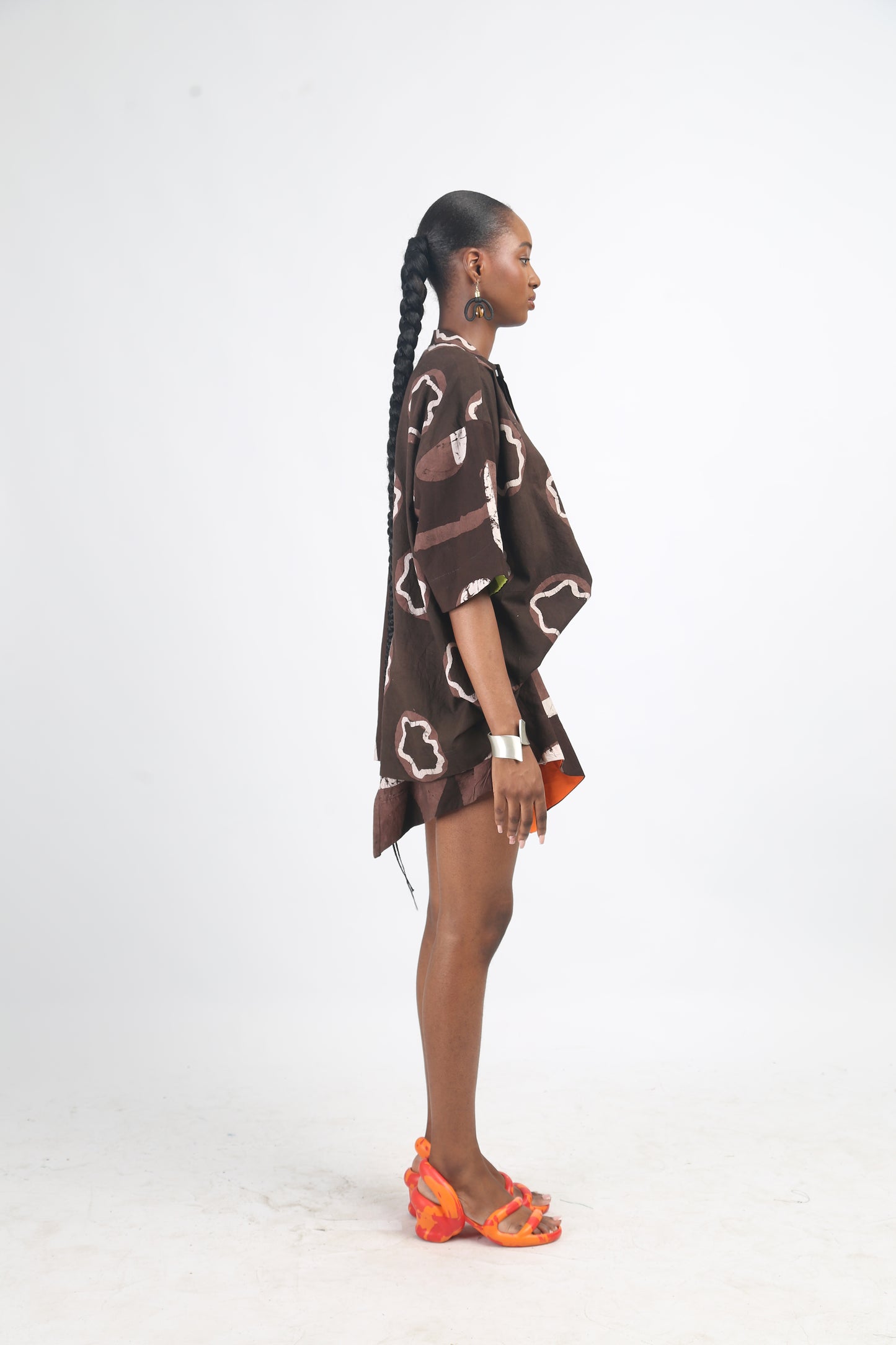 WHITE AND BROWN MULTIPRINT MINI IRO SKIRT