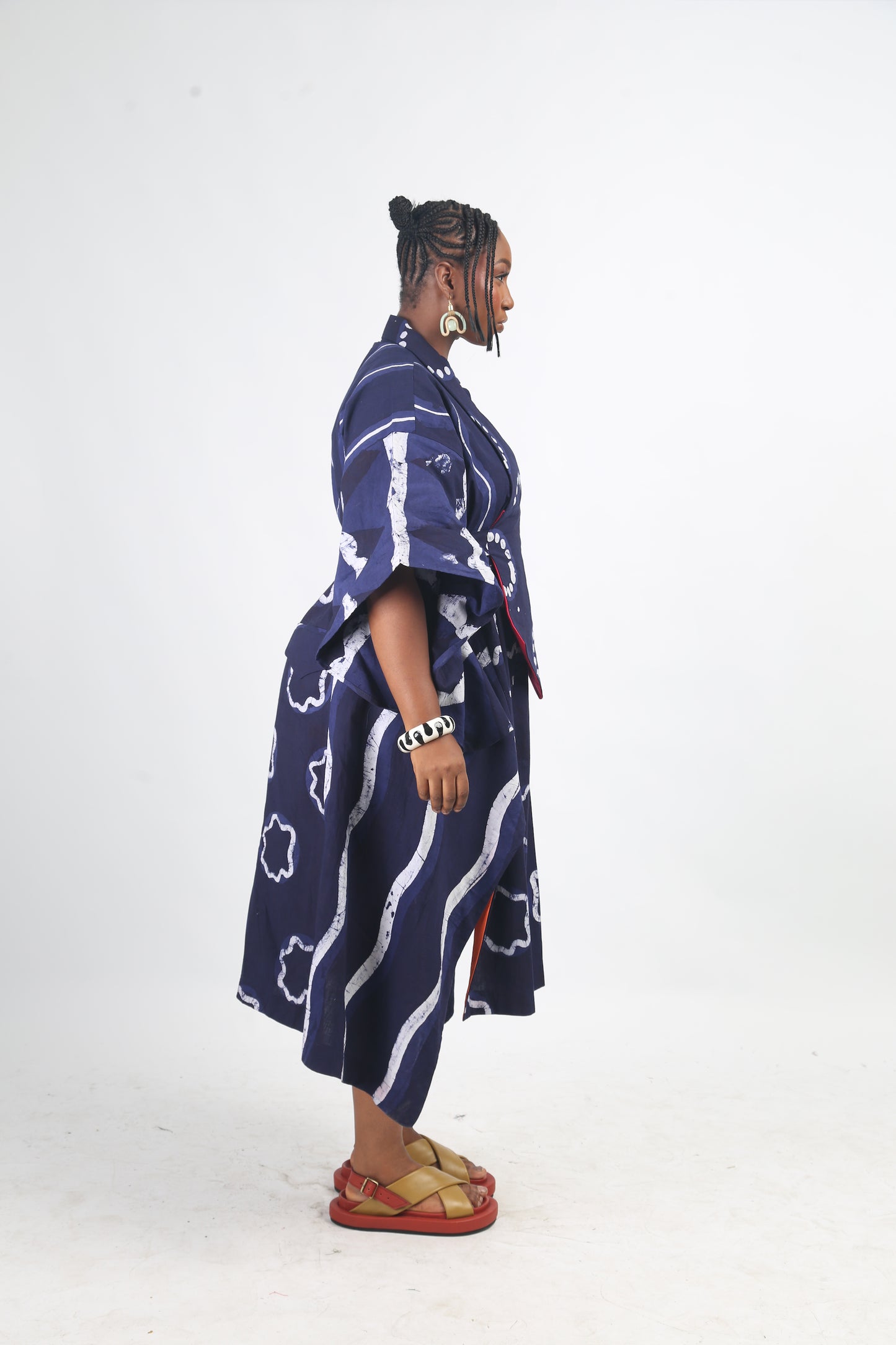 WHITE AND NAVY BLUE MULTIPRINT OSAKA SHIRT DRESS