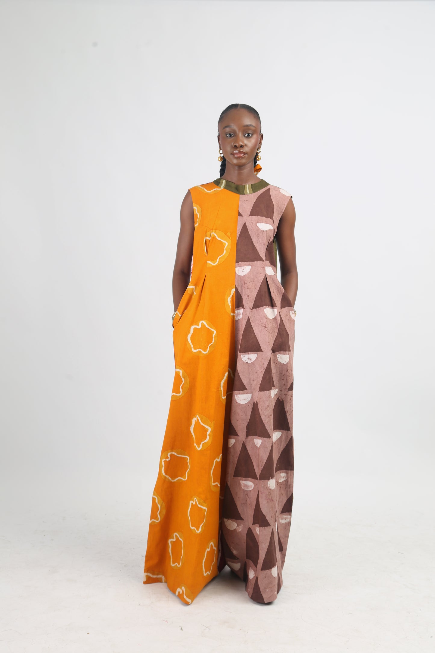 BROWN AND GOLDEN YELLOW MULTICOLOURED JUMPSUIT
