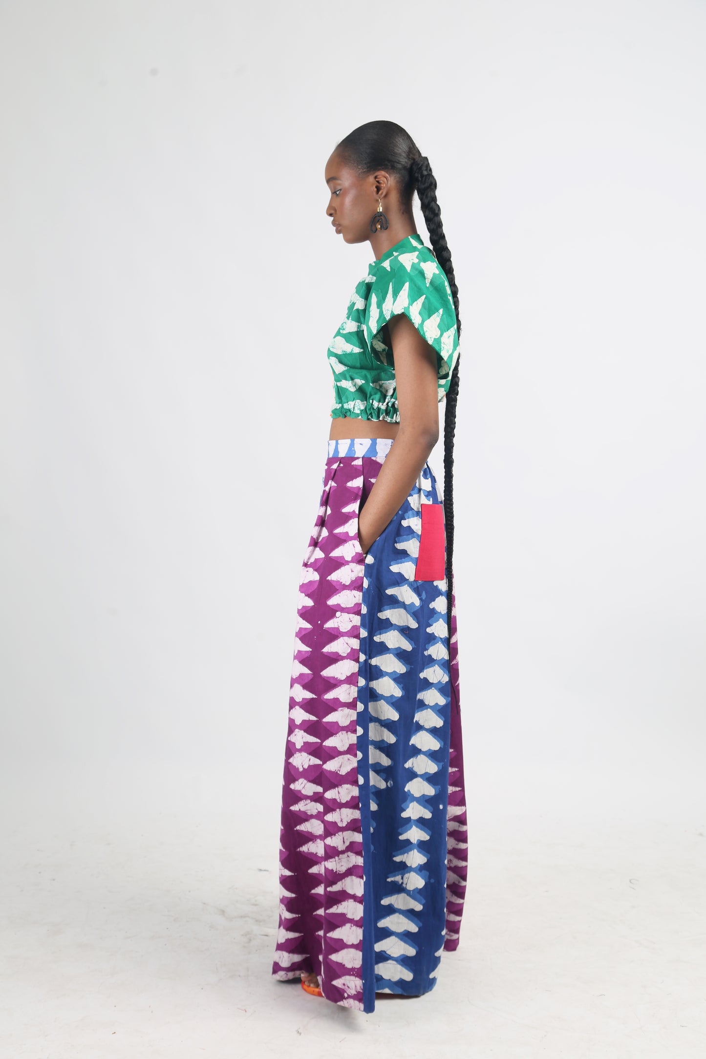 BLUE AND MAGENTA DIAMOND MULTICOLOURED WIDELEG PANT