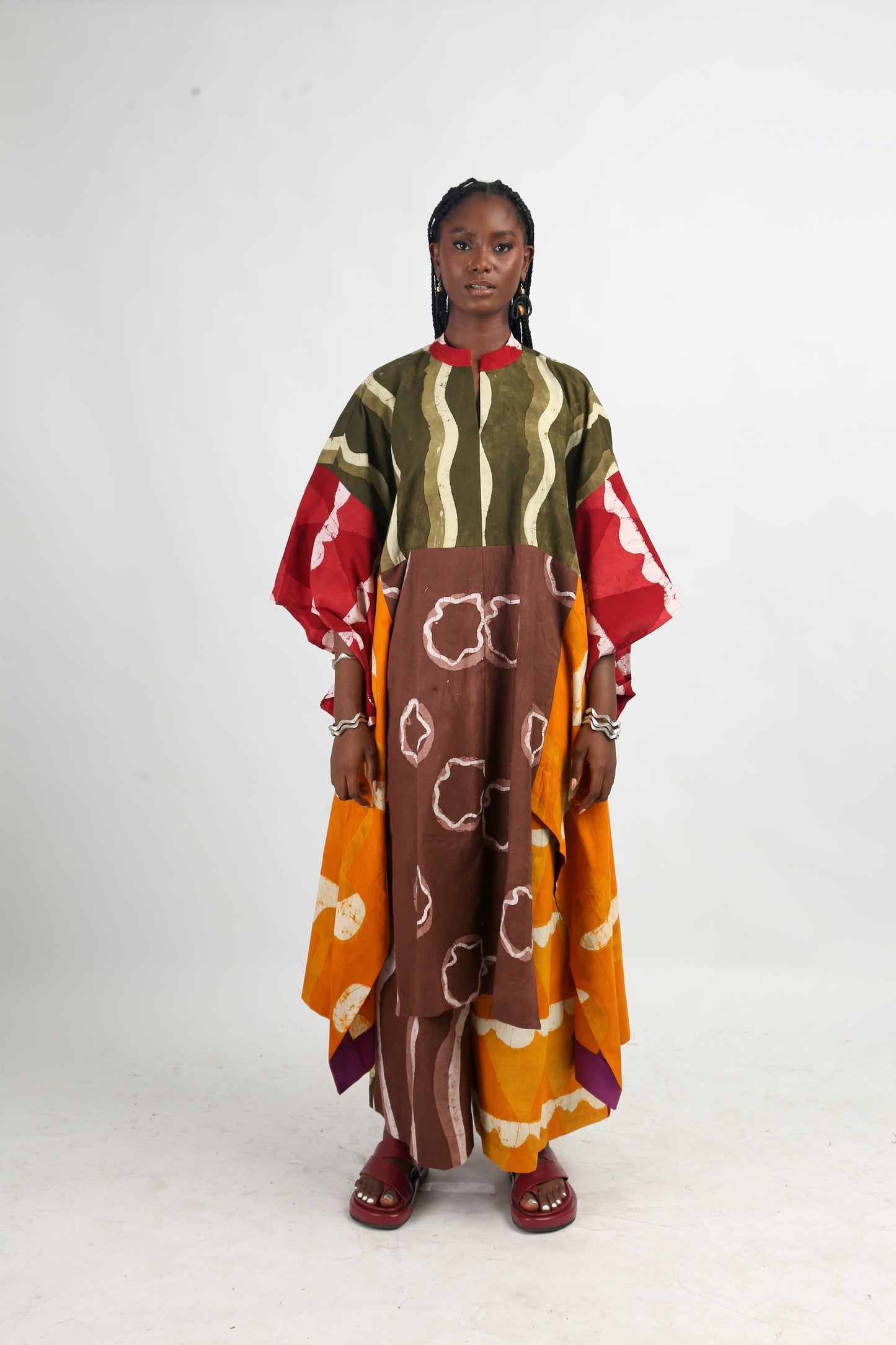 KHAKI AND GOLDEN YELLOW MULTICOLOURED SHIRT DRESS