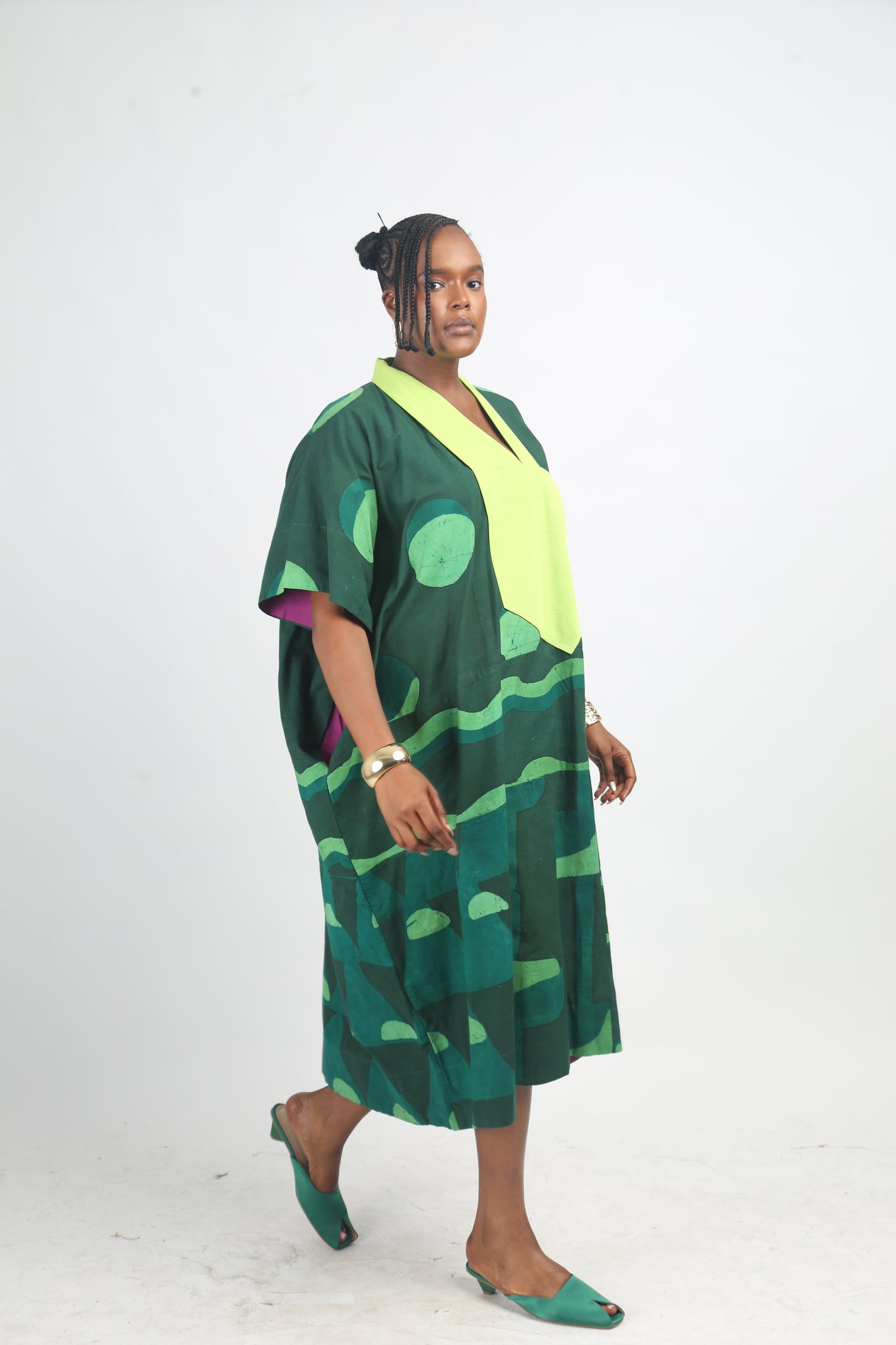 LEMON, GREEN AND OLIVE MULTIPRINT AGBADA WITH LEMON ASOOKE