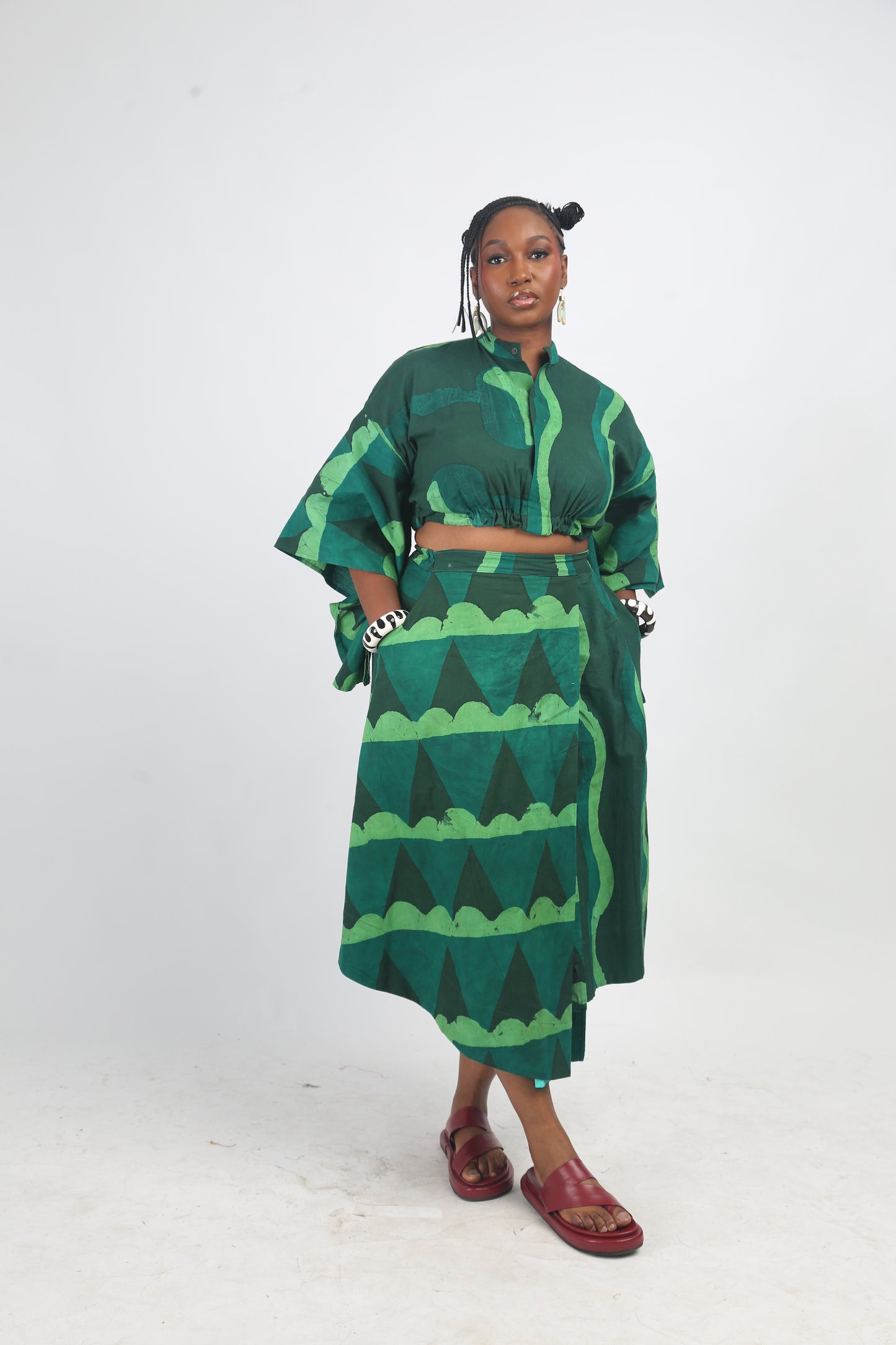 LEMON, GREEN AND OLIVE MULTIPRINT MIDI IRO SKIRT