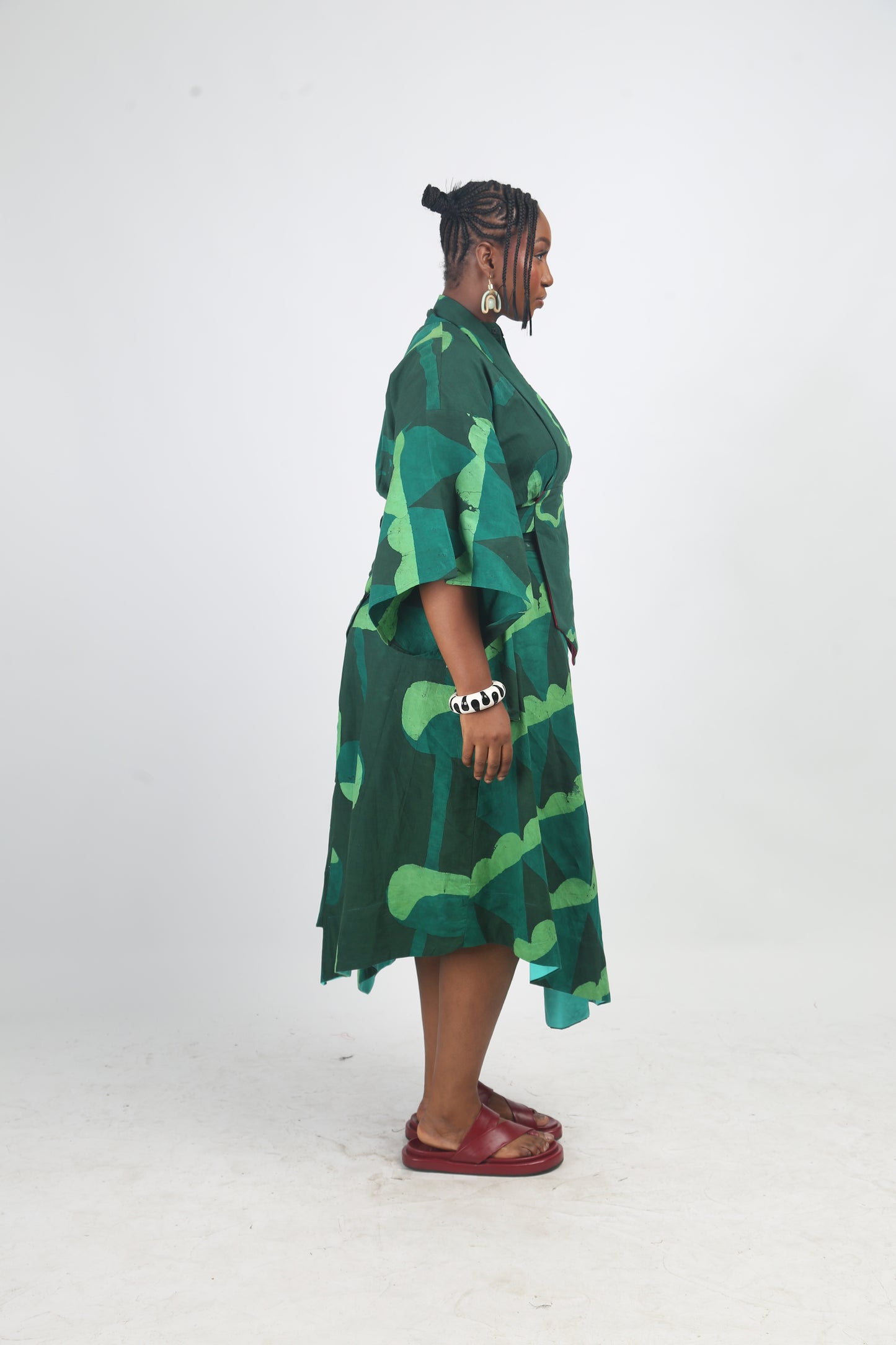 LEMON, GREEN AND OLIVE MULTIPRINT CROP TOP WITH KIMONO SLEEVES