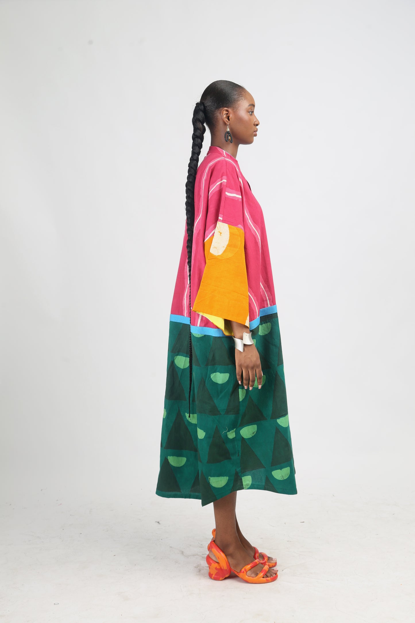 WHITE, PINK AND PINK MULTICOLOURED KAFTAN WITH TURQUOISE BLUE ASOOKE