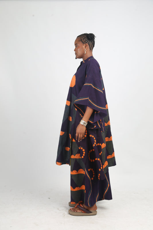 PEACH, TEAL AND PURPLE MULTIPRINT SHIRT DRESS