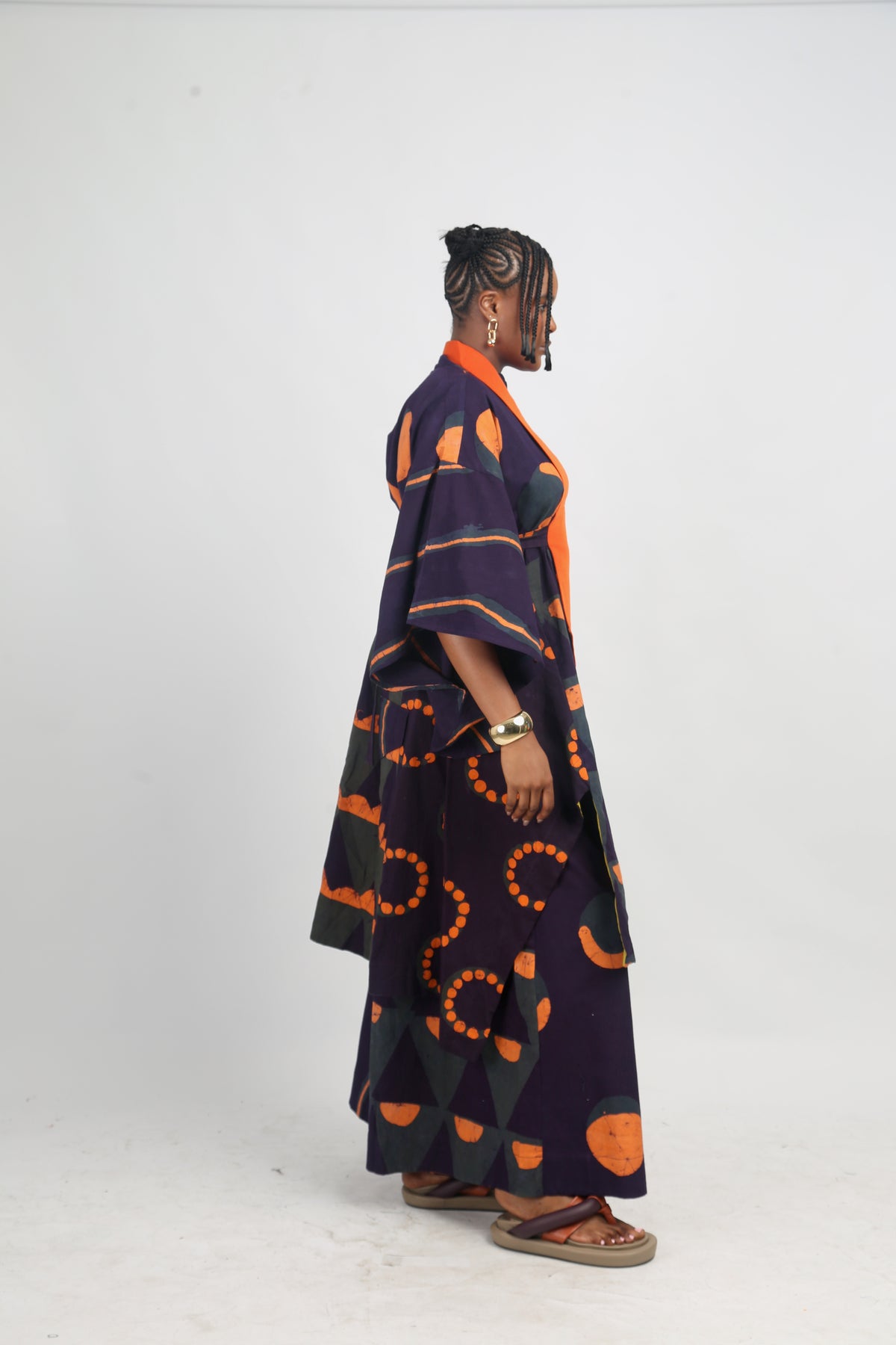 PEACH, TEAL AND PURPLE MULTIPRINT SHIRT DRESS