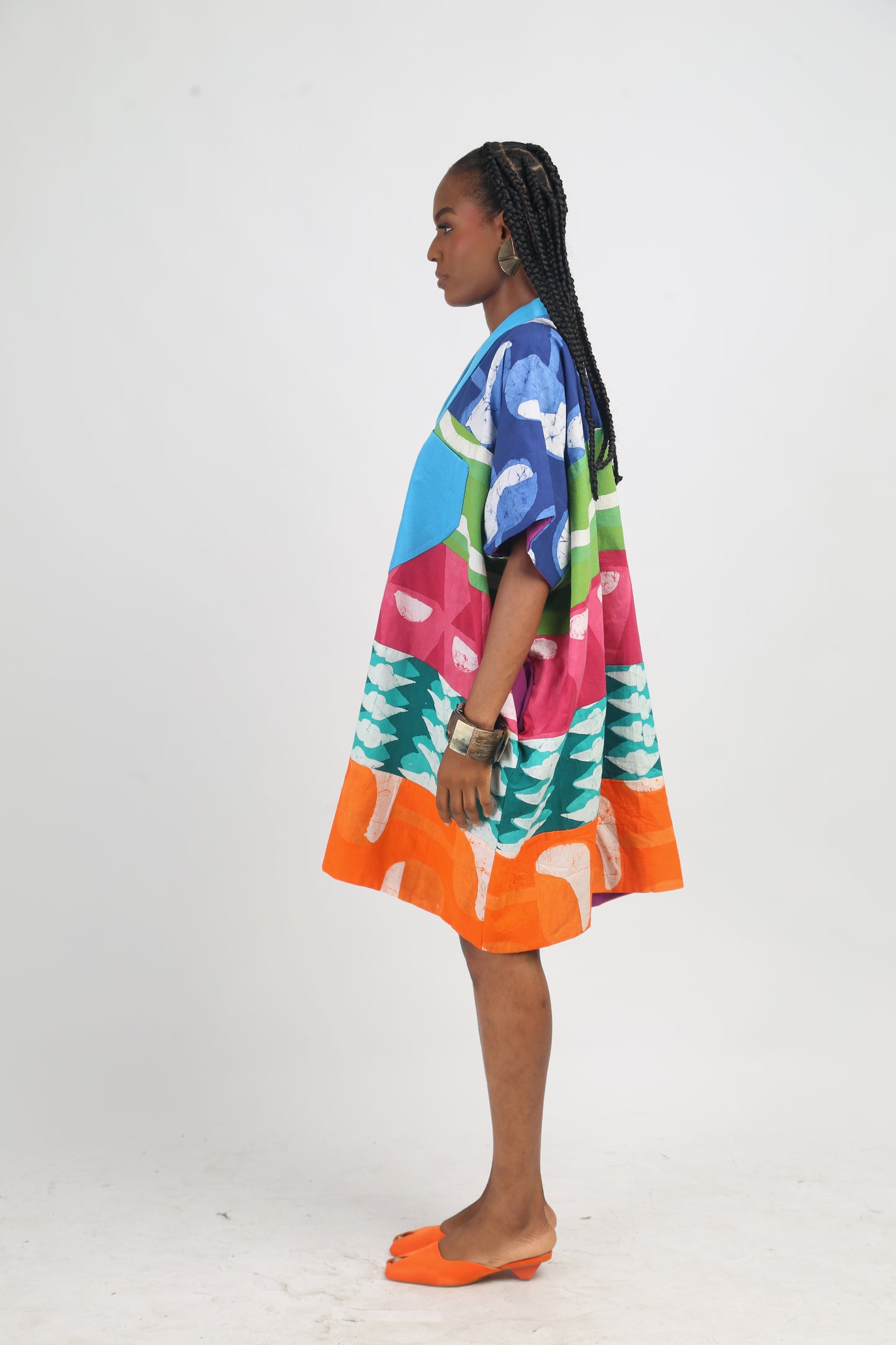 BLUE AND WHITE MULTICOLOURED MINI AGBADA WITH TURQUOISE BLUE ASOOKE