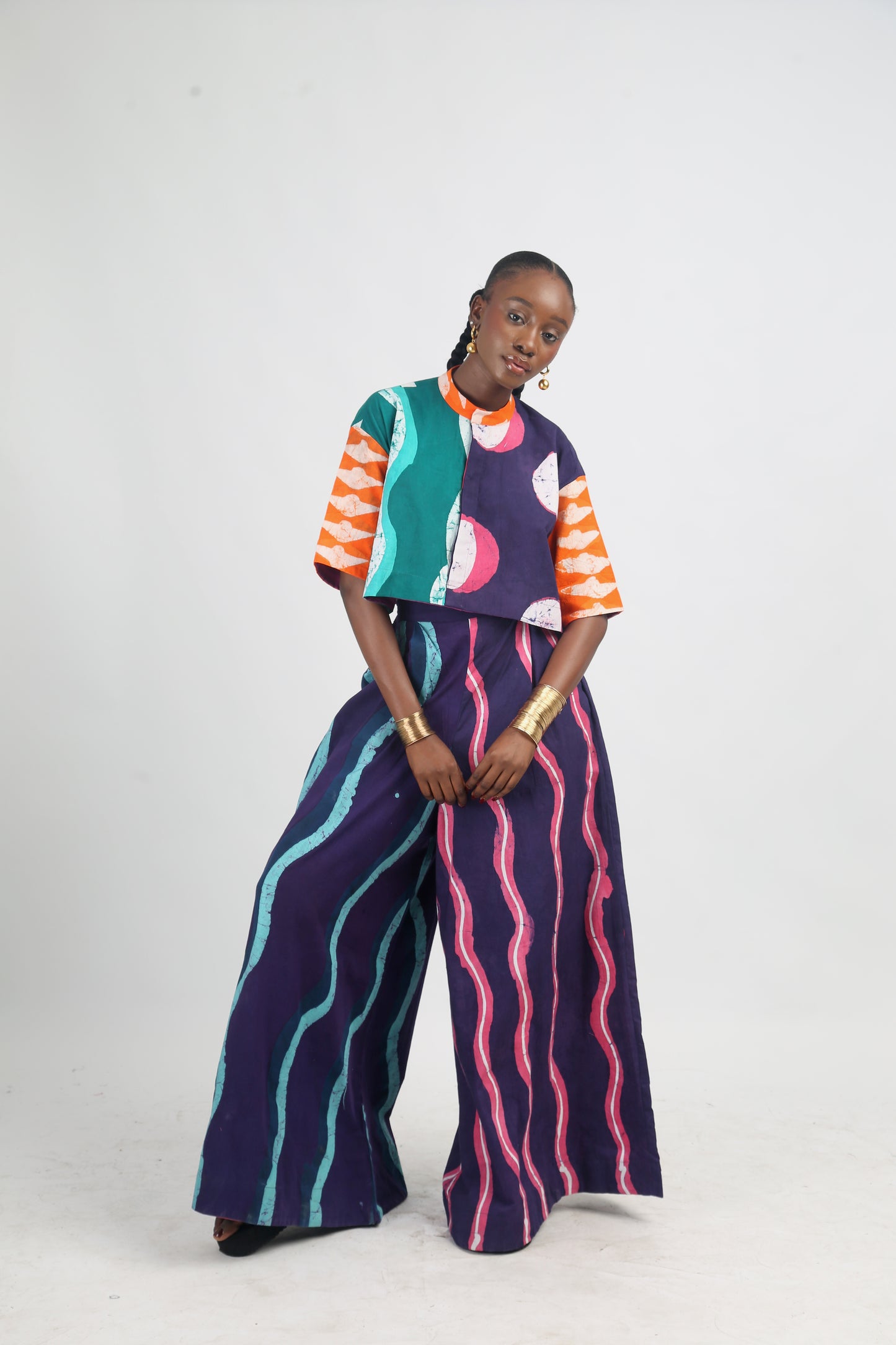 WHITE, PINK AND TEAL MULTICOLOURED WIDE LEG PANT