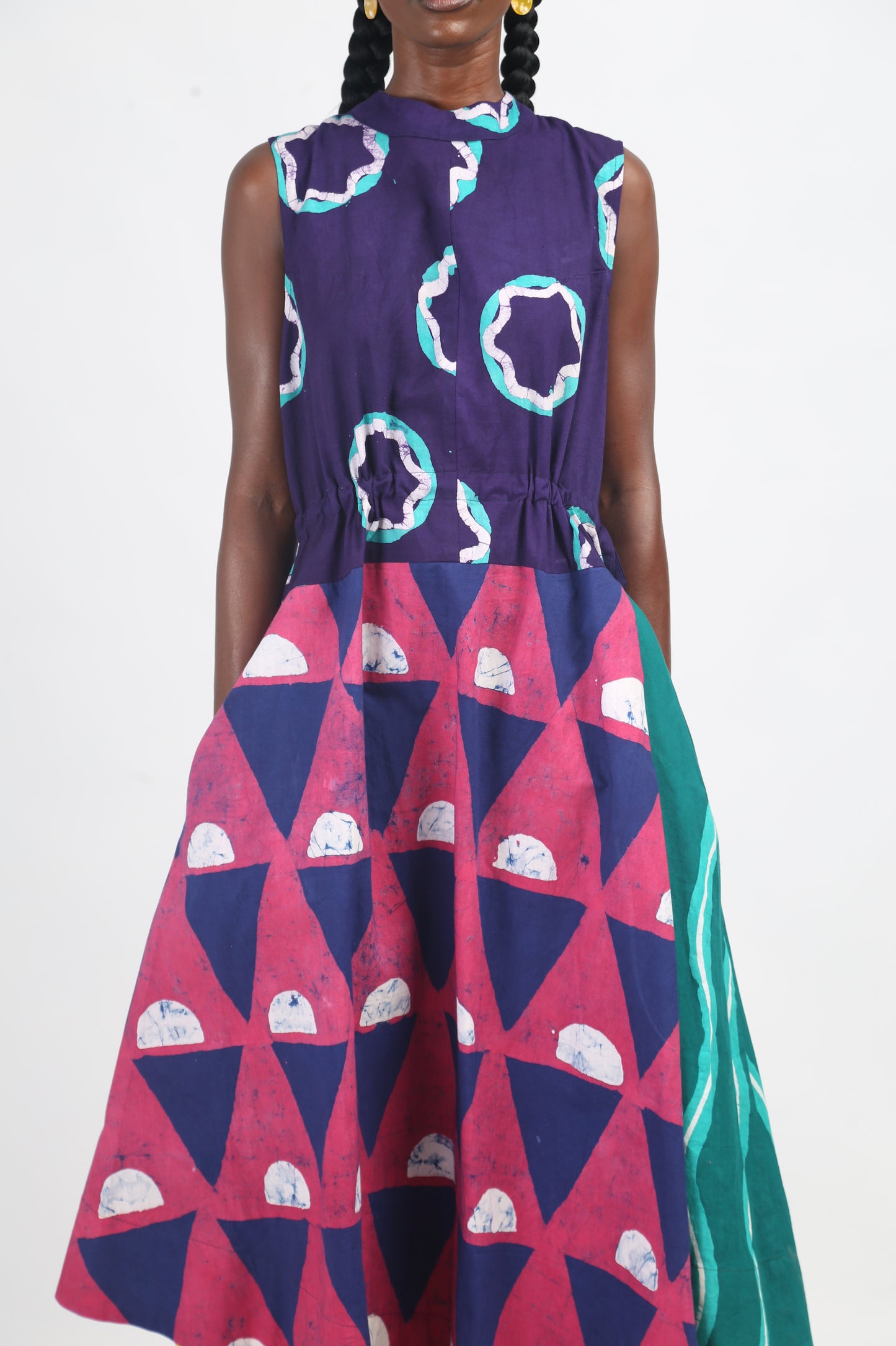 WHITE, PINK AND TEAL MULTICOLOURED MIDI IRO DRESS