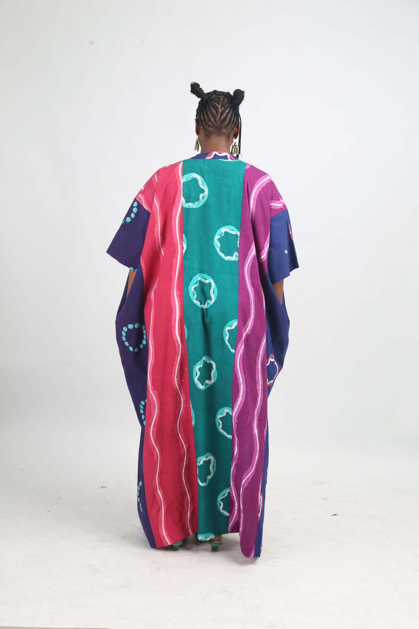 PINK AND MAGENTA MULTICOLOURED JALABIYA WITH ORANGE OUTLINE