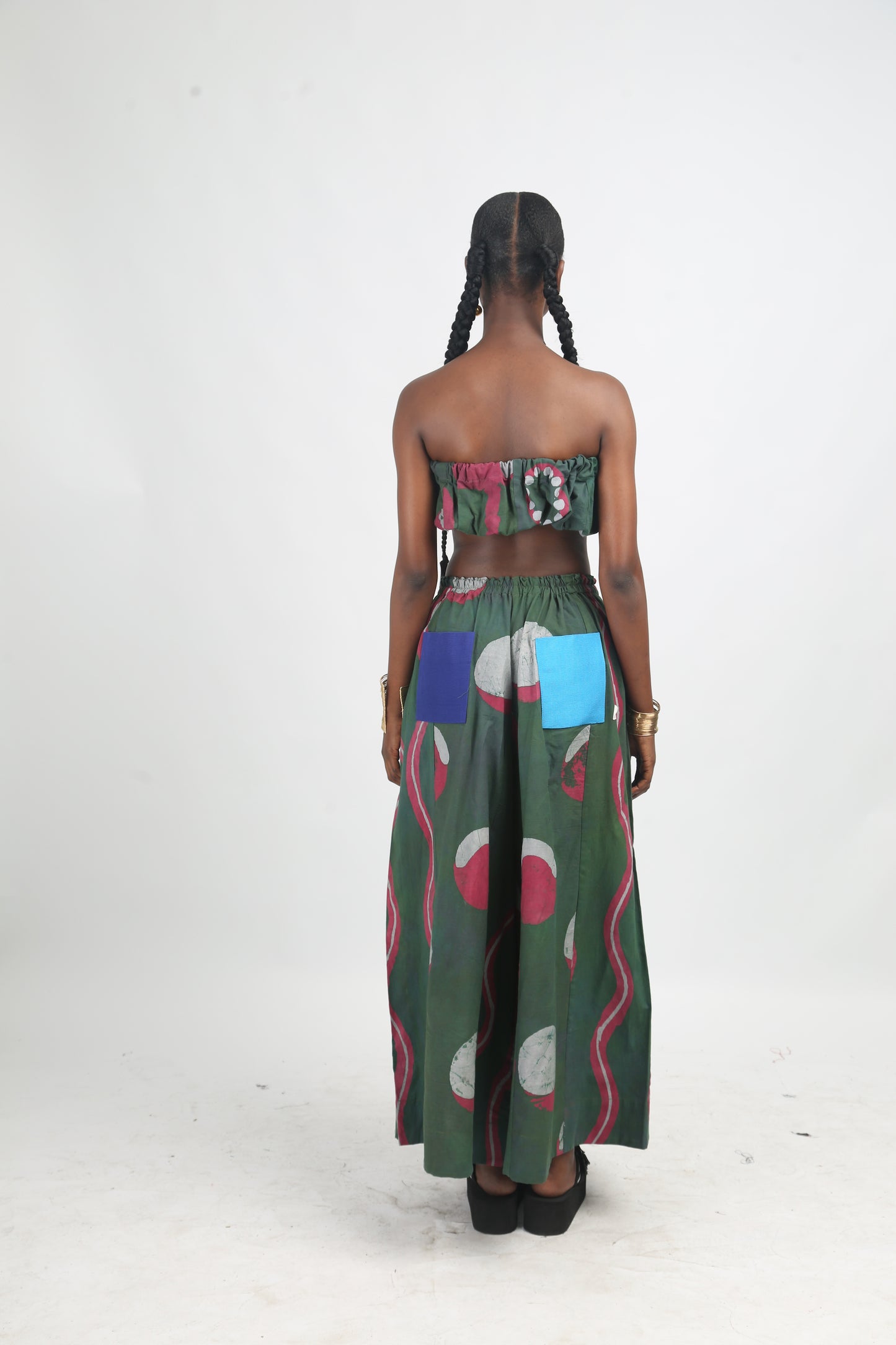 GREY, PINK AND OLIVE MULTIPRINT BANDEAU TOP