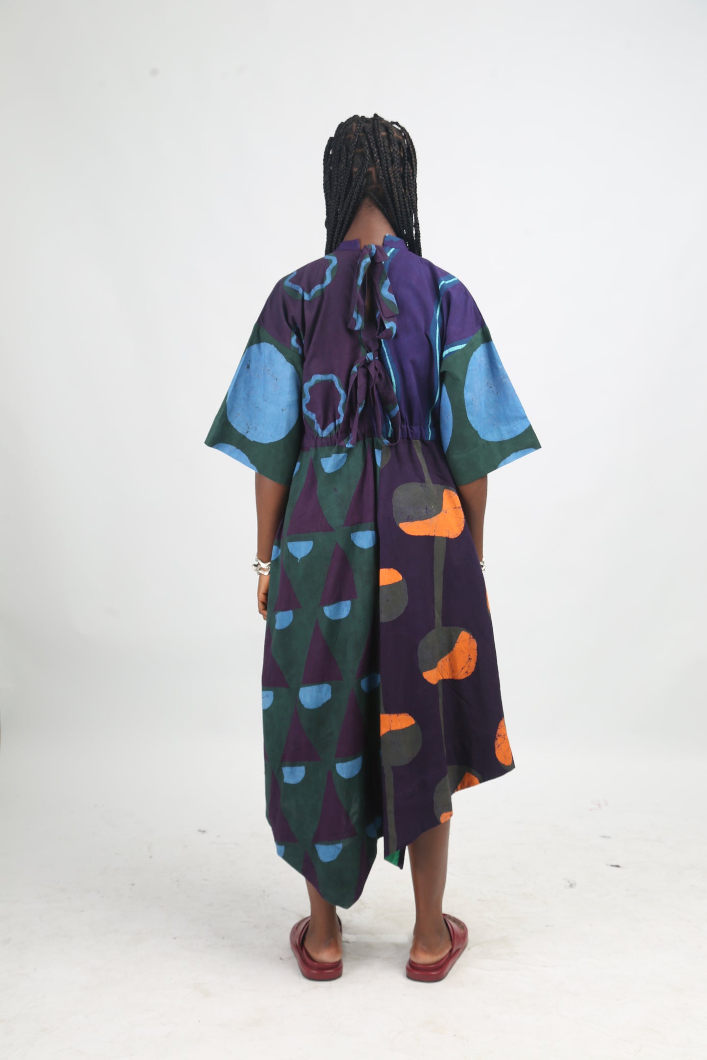 SEAGREEN, TEAL AND MAGENTA MULTICOLOURED MIDI IRO DRESS
