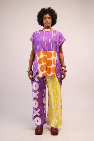 LEMON AND BLACK MULTIPRINT MIDI AGBADA WITH BLACK ASO OKE