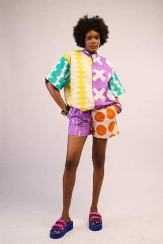LEMON AND BLACK MULTIPRINT MIDI AGBADA WITH BLACK ASO OKE