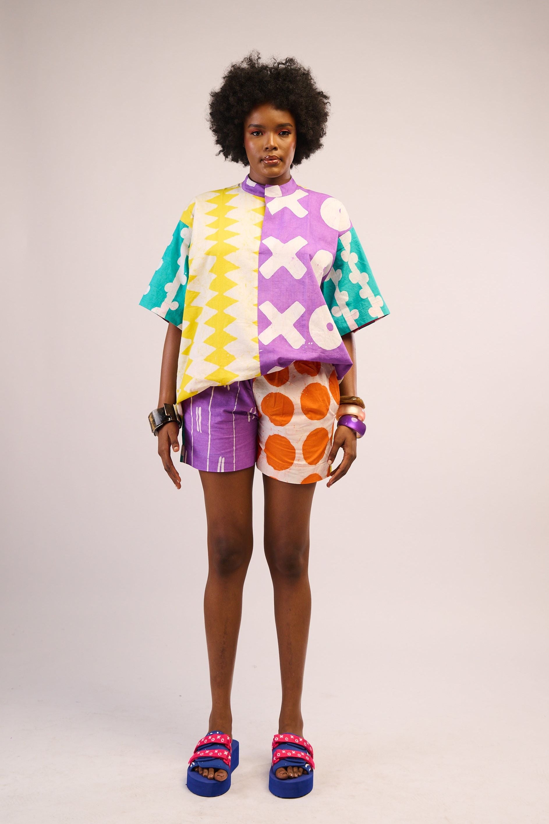LILAC AND WHITE MULTICOLOURED SHORTS