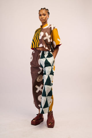 LEMON AND BLACK MULTIPRINT MIDI AGBADA WITH BLACK ASO OKE