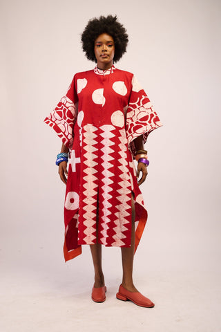 LEMON AND BLACK MULTIPRINT MIDI AGBADA WITH BLACK ASO OKE