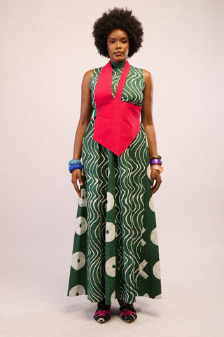 LEMON AND BLACK MULTIPRINT MIDI AGBADA WITH BLACK ASO OKE