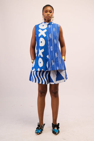 LEMON AND BLACK MULTIPRINT MIDI AGBADA WITH BLACK ASO OKE