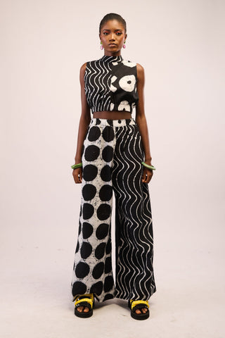 LEMON AND BLACK MULTIPRINT MIDI AGBADA WITH BLACK ASO OKE