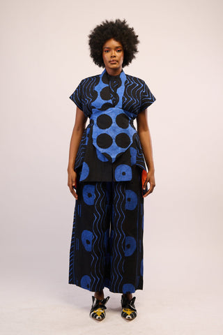 LEMON AND BLACK MULTIPRINT MIDI AGBADA WITH BLACK ASO OKE